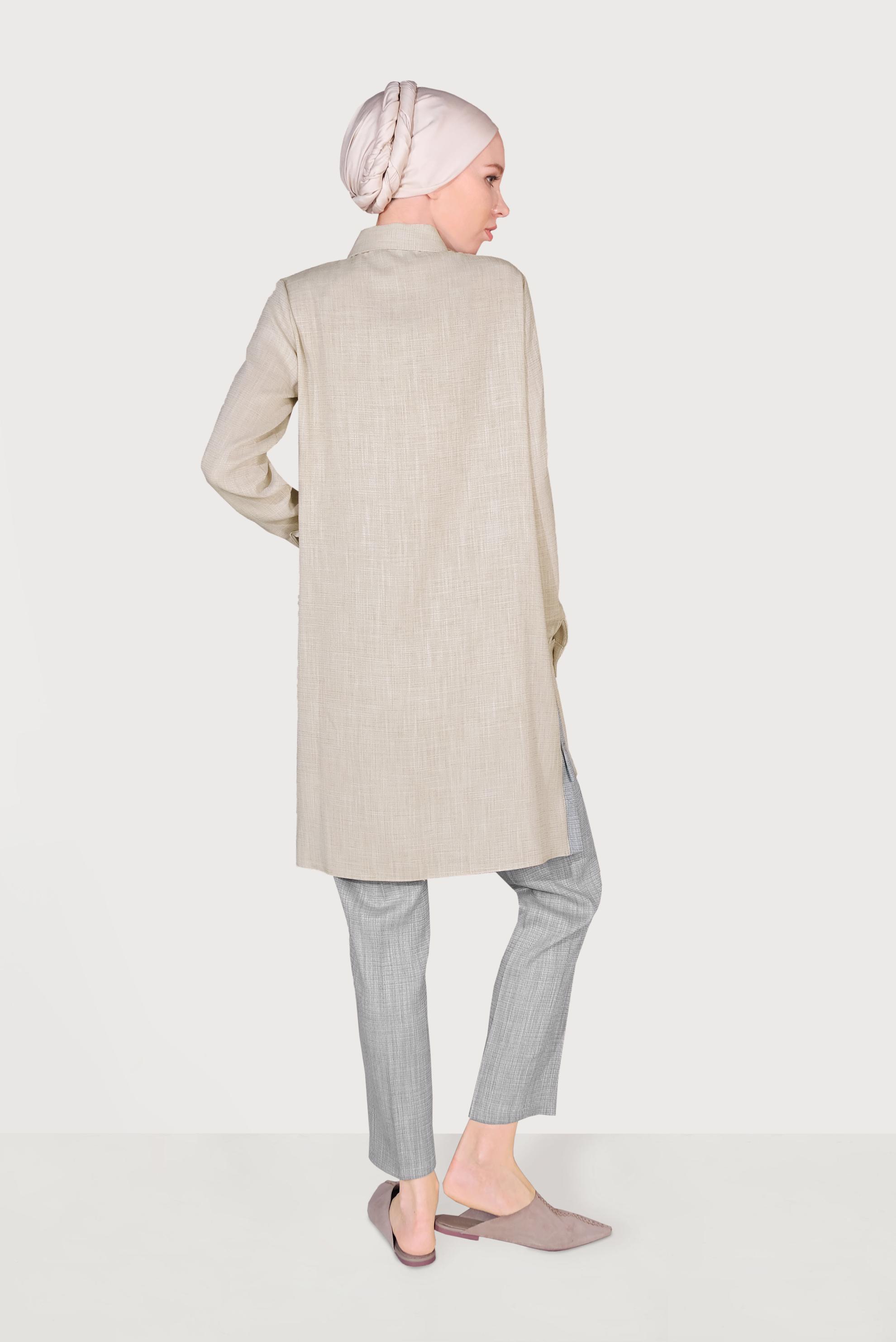 Hijab clothing GREY  Men′s Collar Pocket Pants Set 40623 