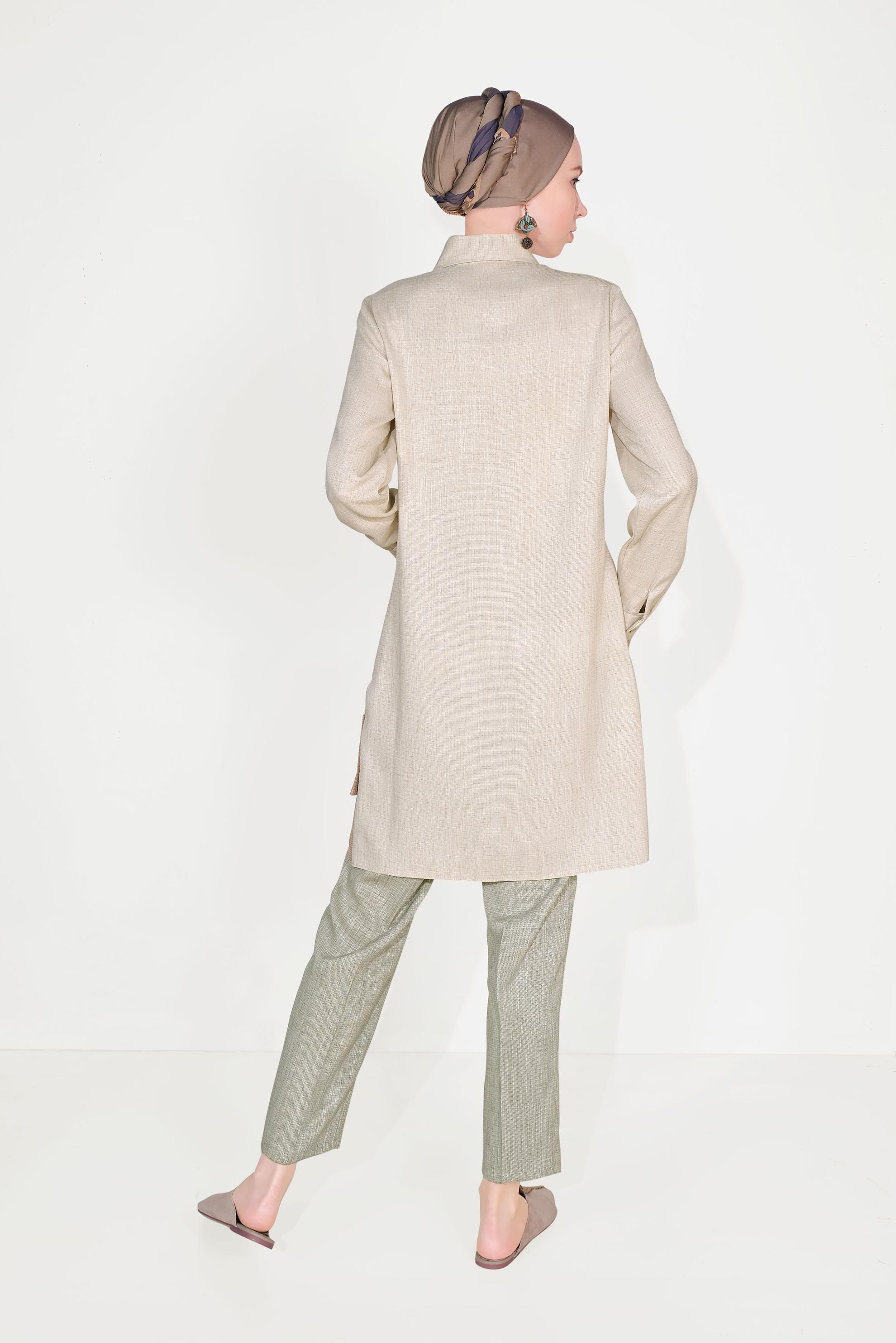 Hijab clothing KHAKI  Men&prime;s Collar Pocket Pants Set 40623 