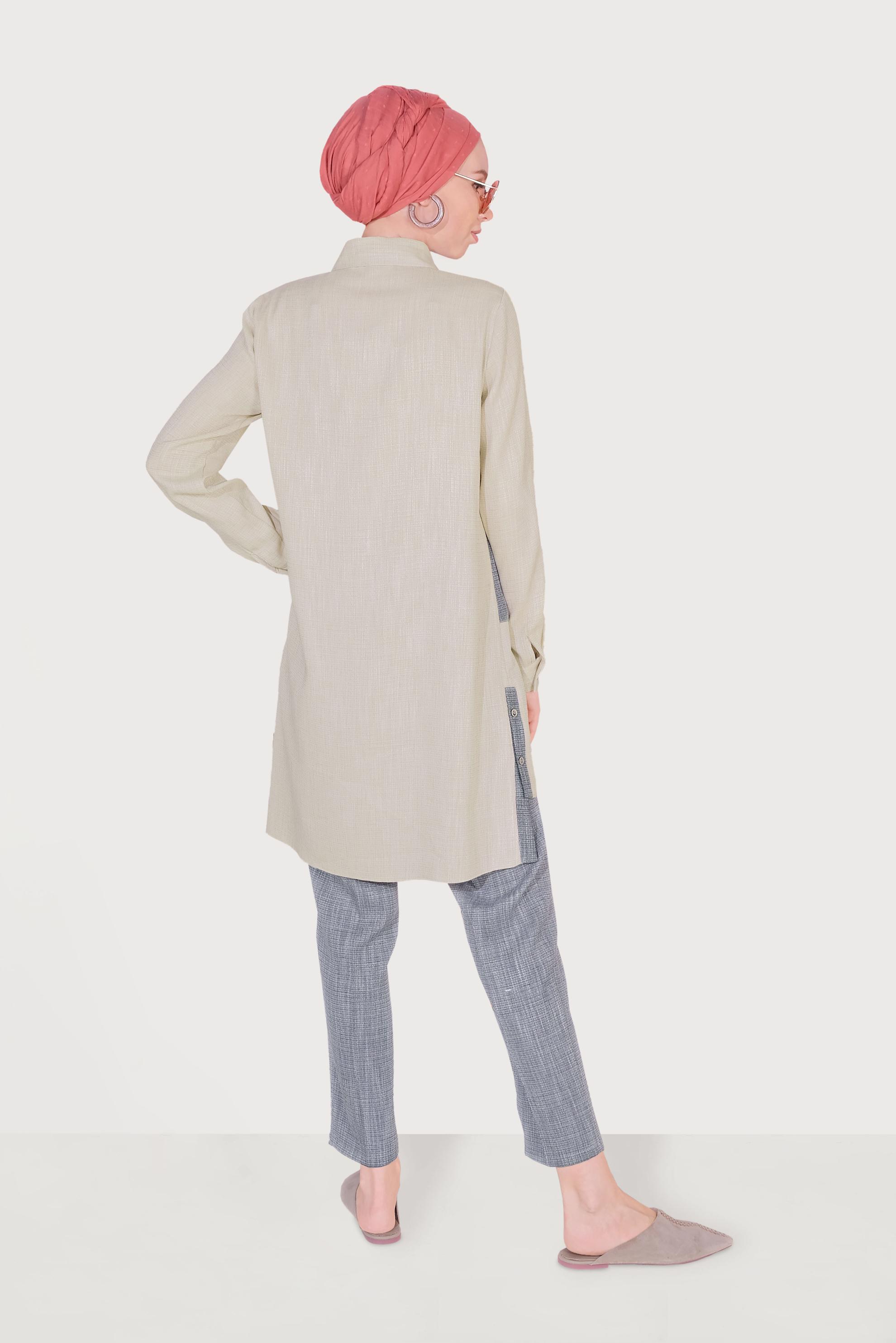 Hijab clothing NAVY BLUE  Men′s Collar Pocket Pants Set 40623 