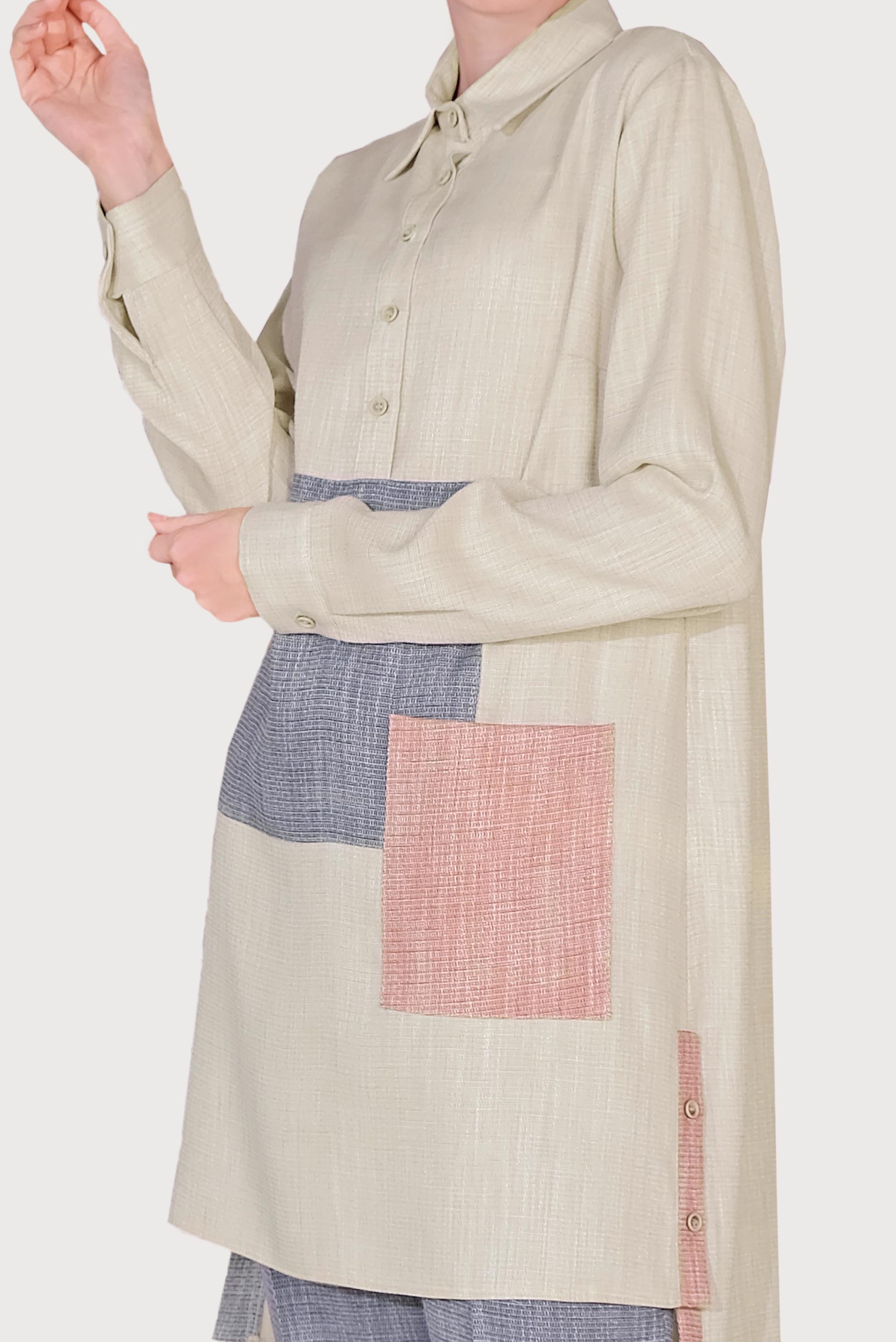 Hijab clothing NAVY BLUE  Men′s Collar Pocket Pants Set 40623 