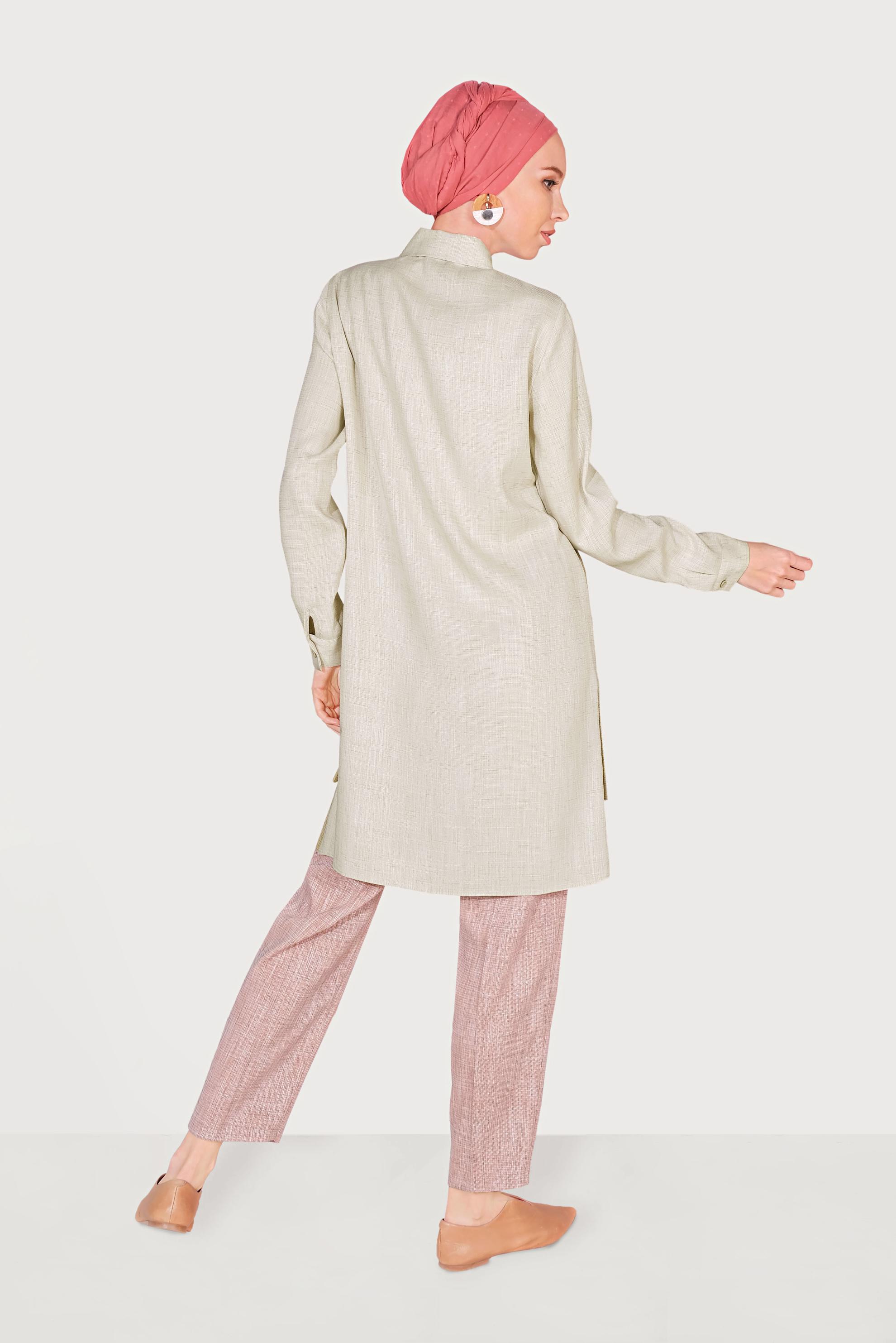 Hijab clothing BROWN  Men′s Collar Pocket Pants Set 40623 