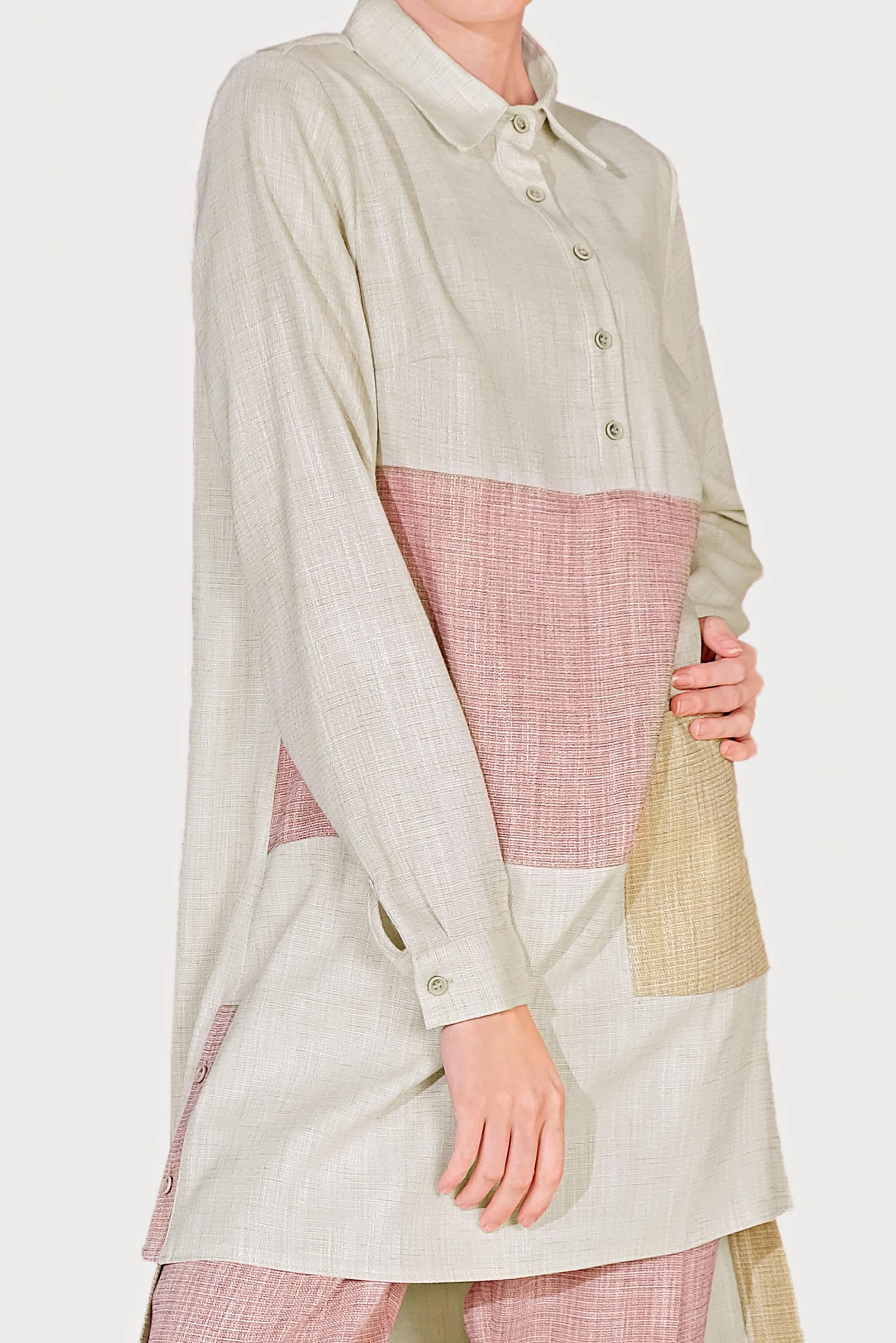 Hijab clothing BROWN  Men′s Collar Pocket Pants Set 40623 