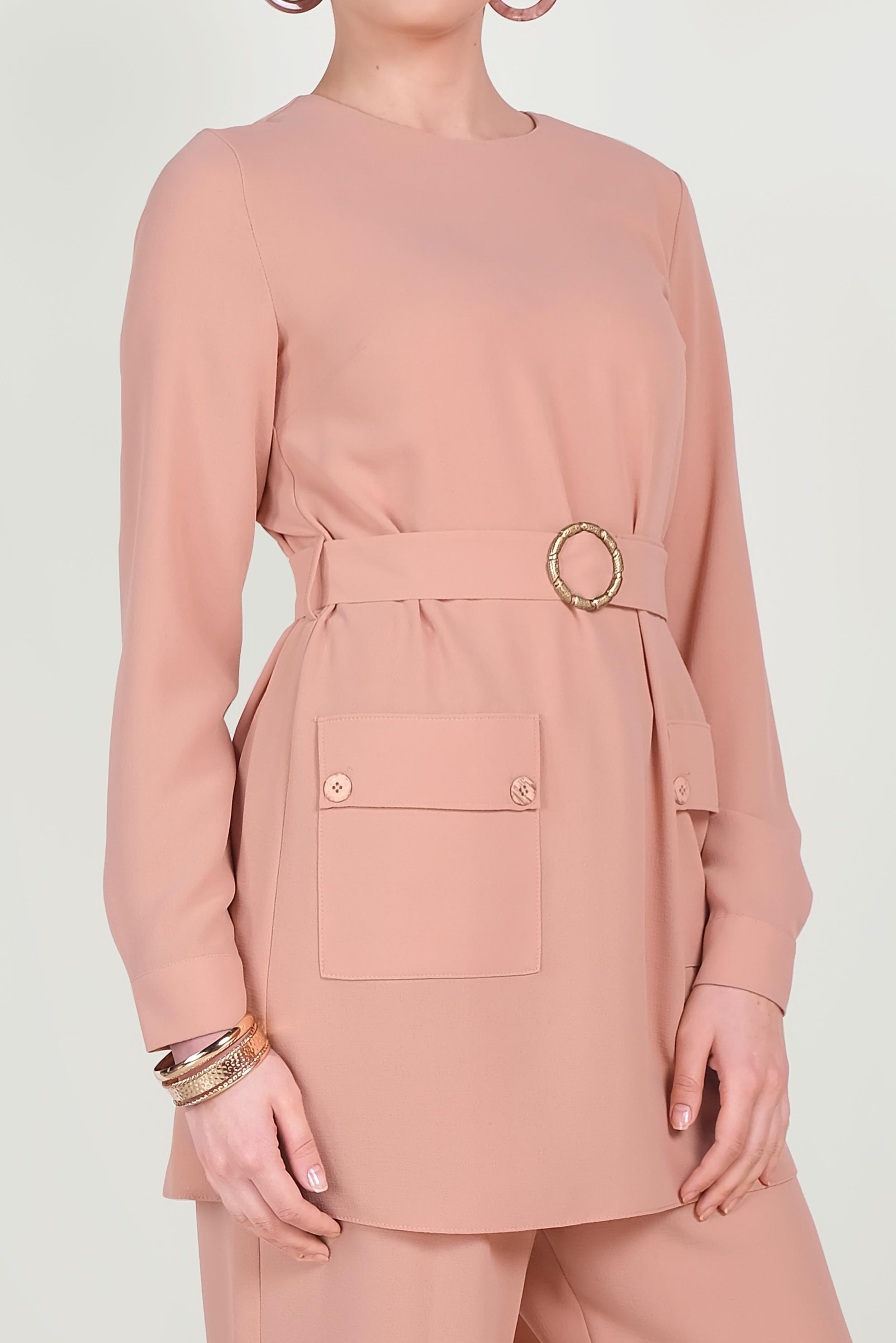 Tesettür giyim PUDRA KEMERLİ CEPLİ KREP TAKIM 40648