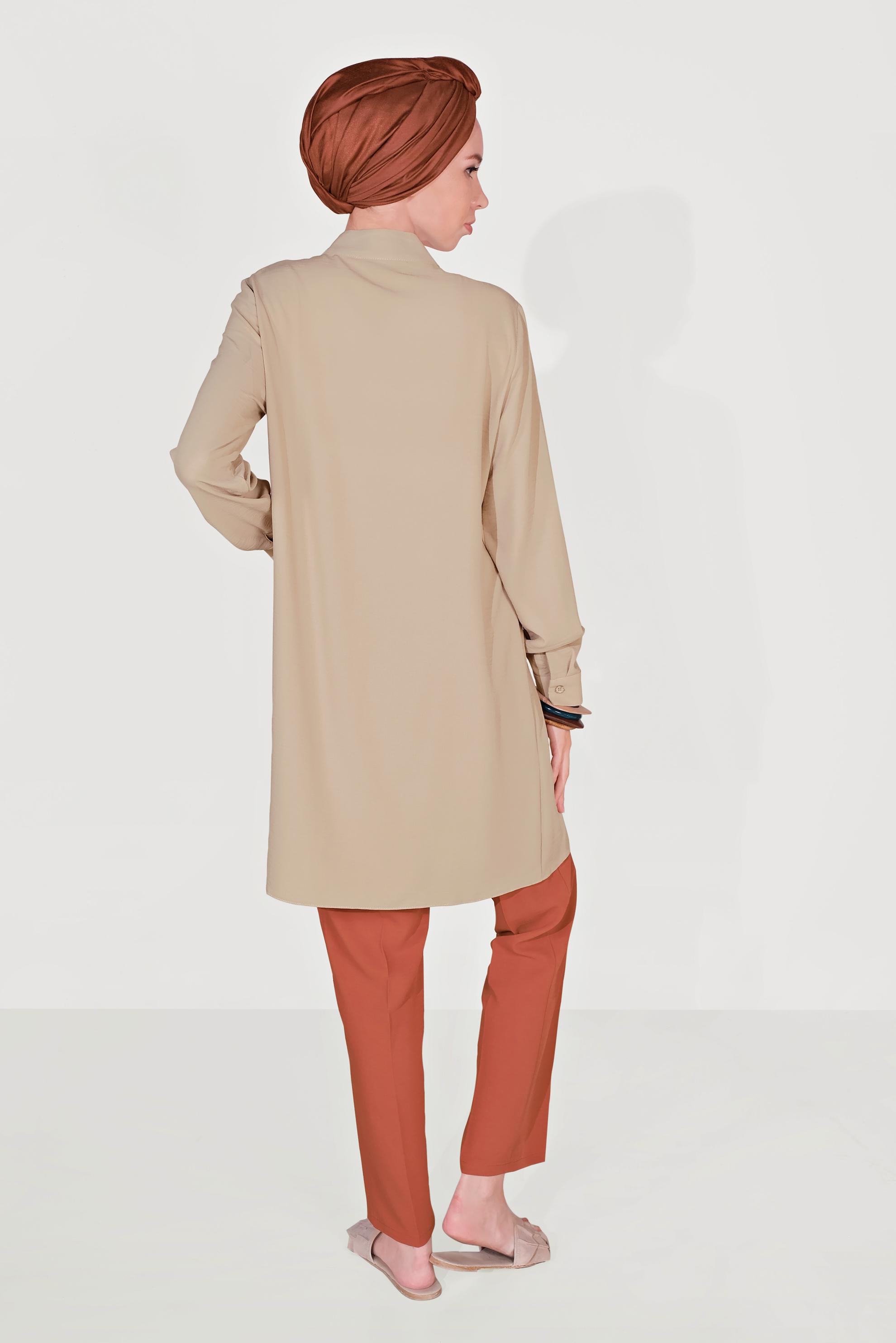 Tesettür giyim TURUNCU ÇİÇEK İŞLEMELİ PANTOLONLU TAKIM 40668