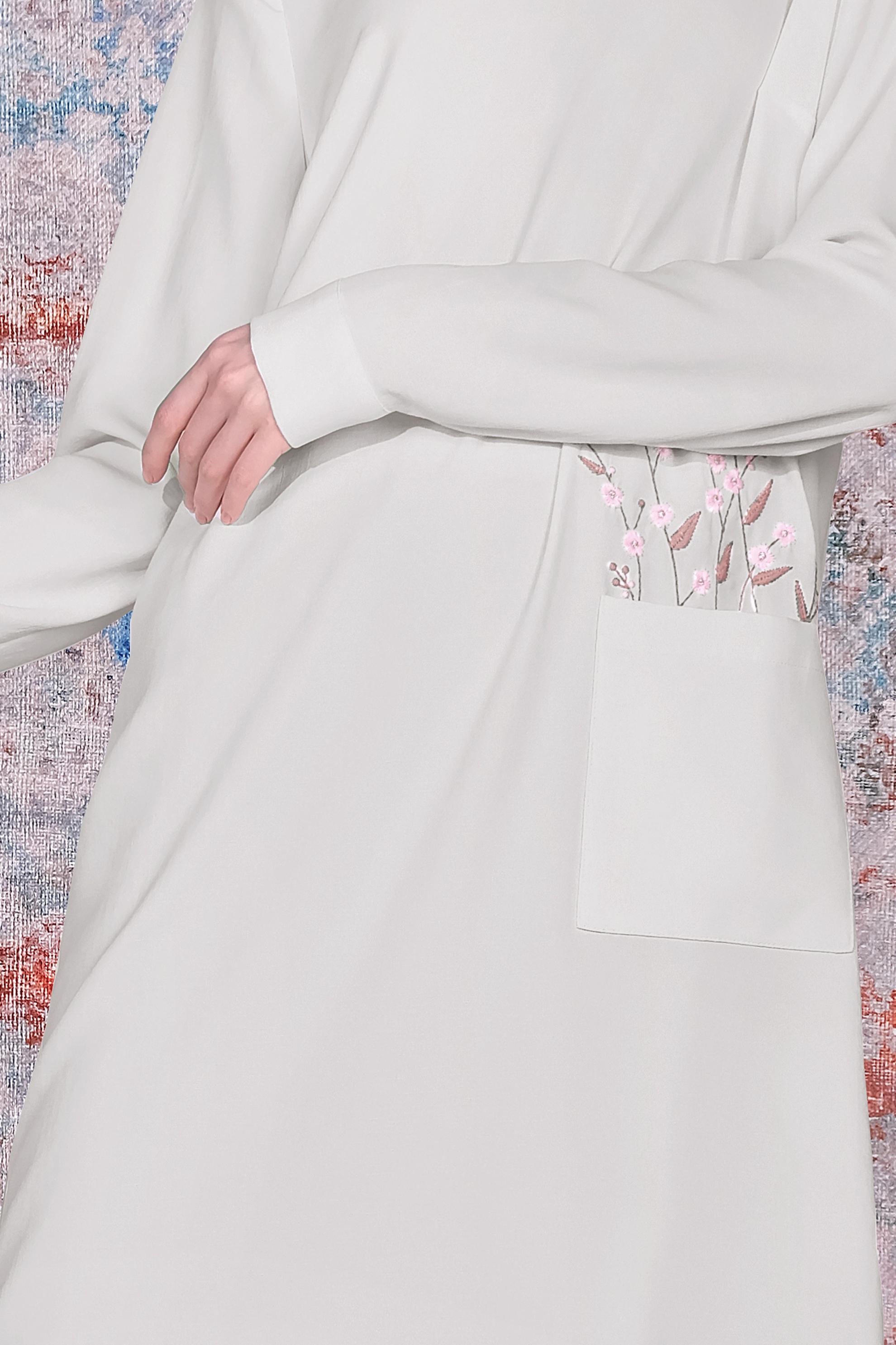 Tesettür giyim PUDRA ÇİÇEK İŞLEMELİ PANTOLONLU TAKIM 40668