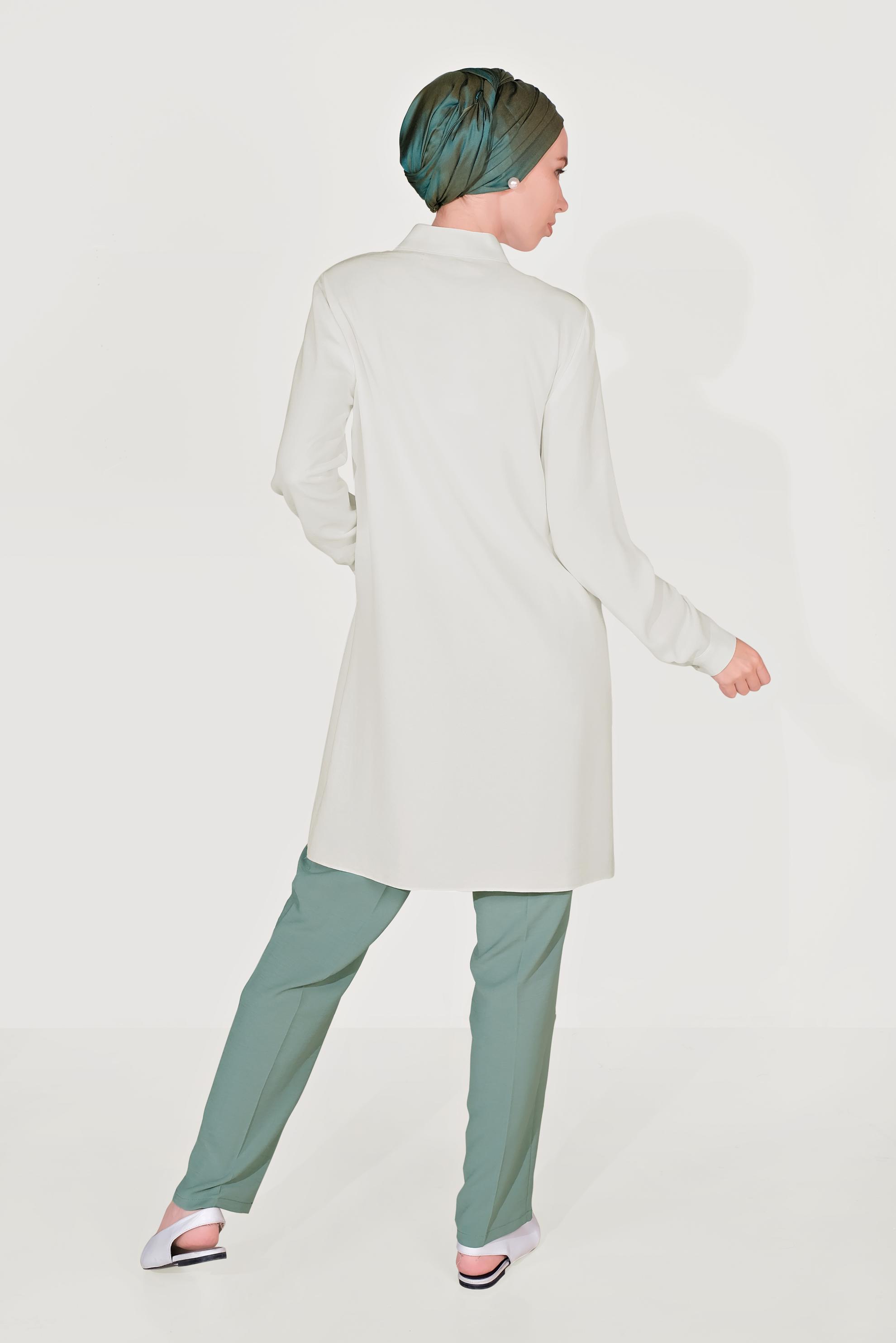 Tesettür giyim YEŞİL ÇİÇEK İŞLEMELİ PANTOLONLU TAKIM 40668