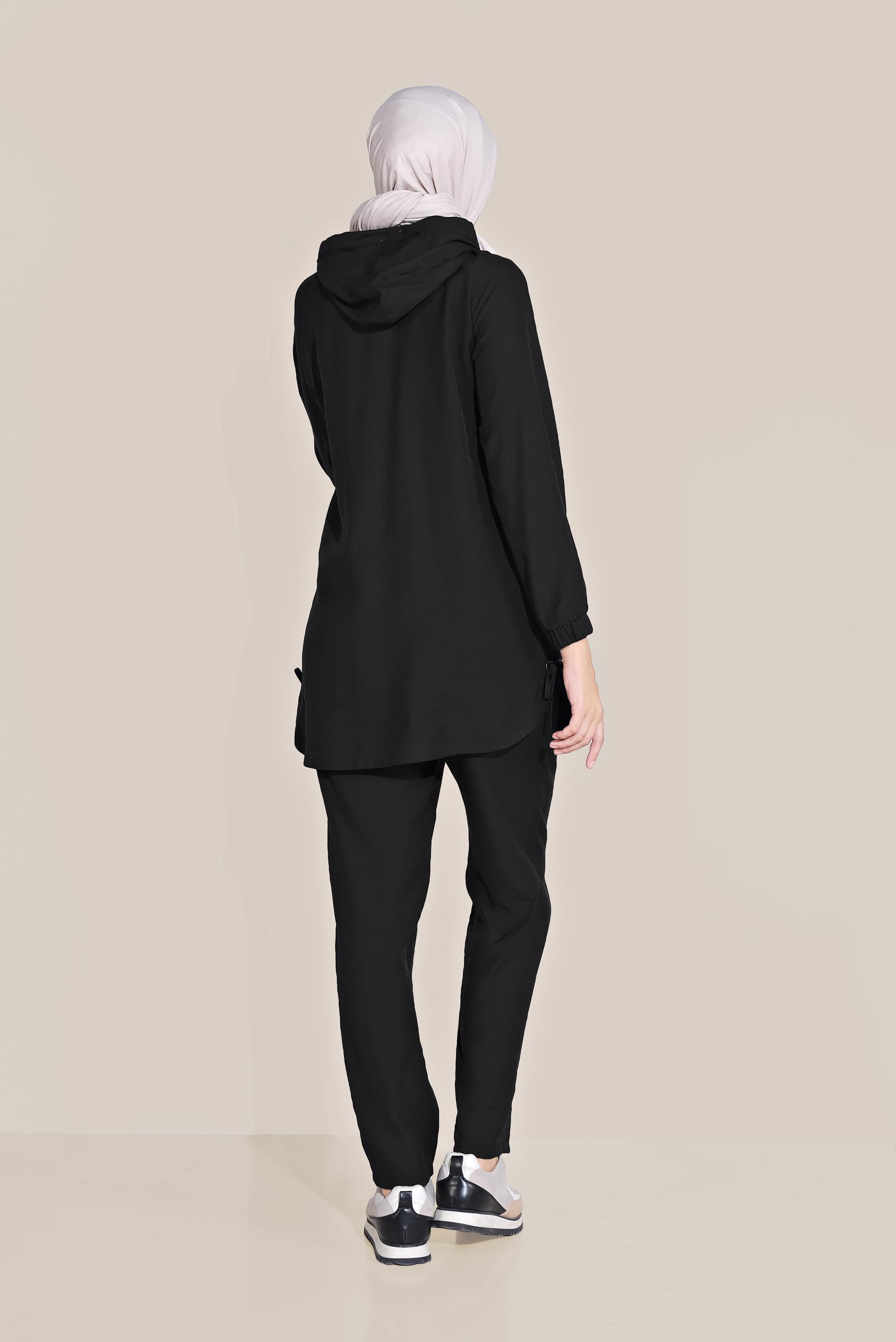 Tesettür giyim SİYAH BAĞCIKLI KAPÜŞONLU PANTOLON TAKIM 40694