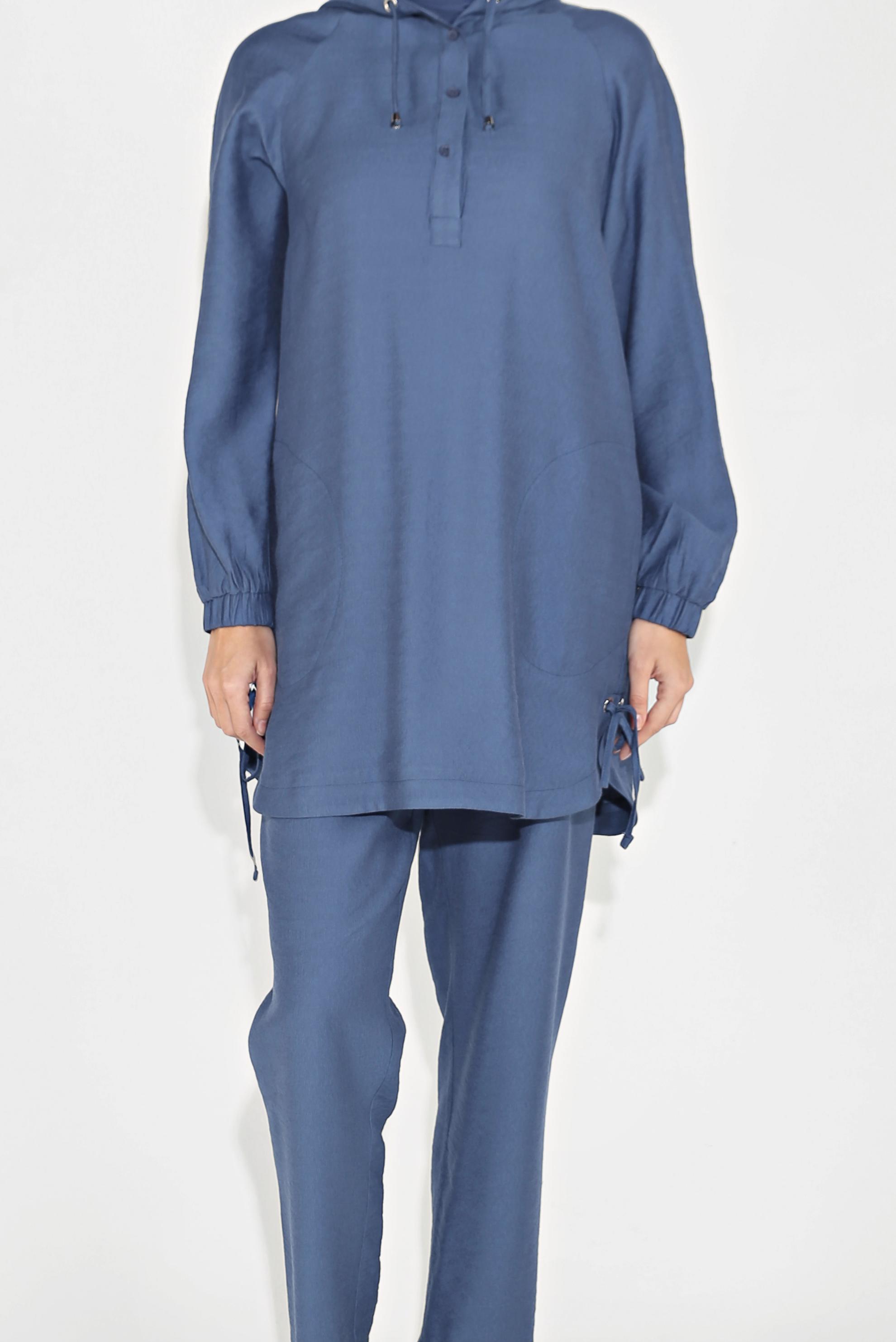 Tesettür giyim LACİVERT BAĞCIKLI KAPÜŞONLU PANTOLON TAKIM 40694