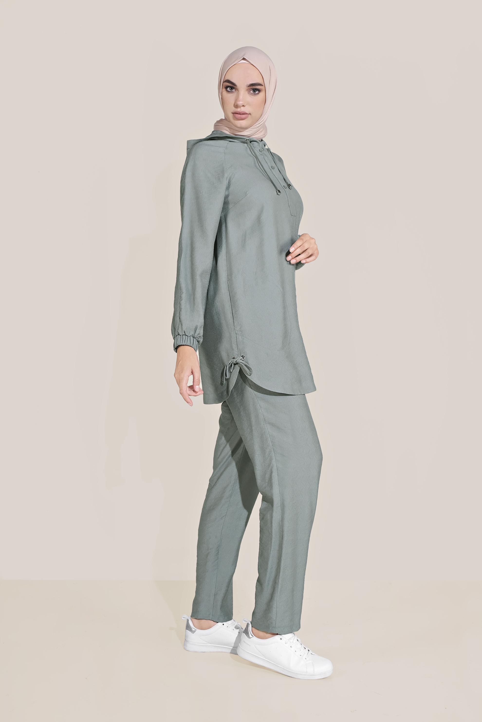 Tesettür giyim MAVİ BAĞCIKLI KAPÜŞONLU PANTOLON TAKIM 40694