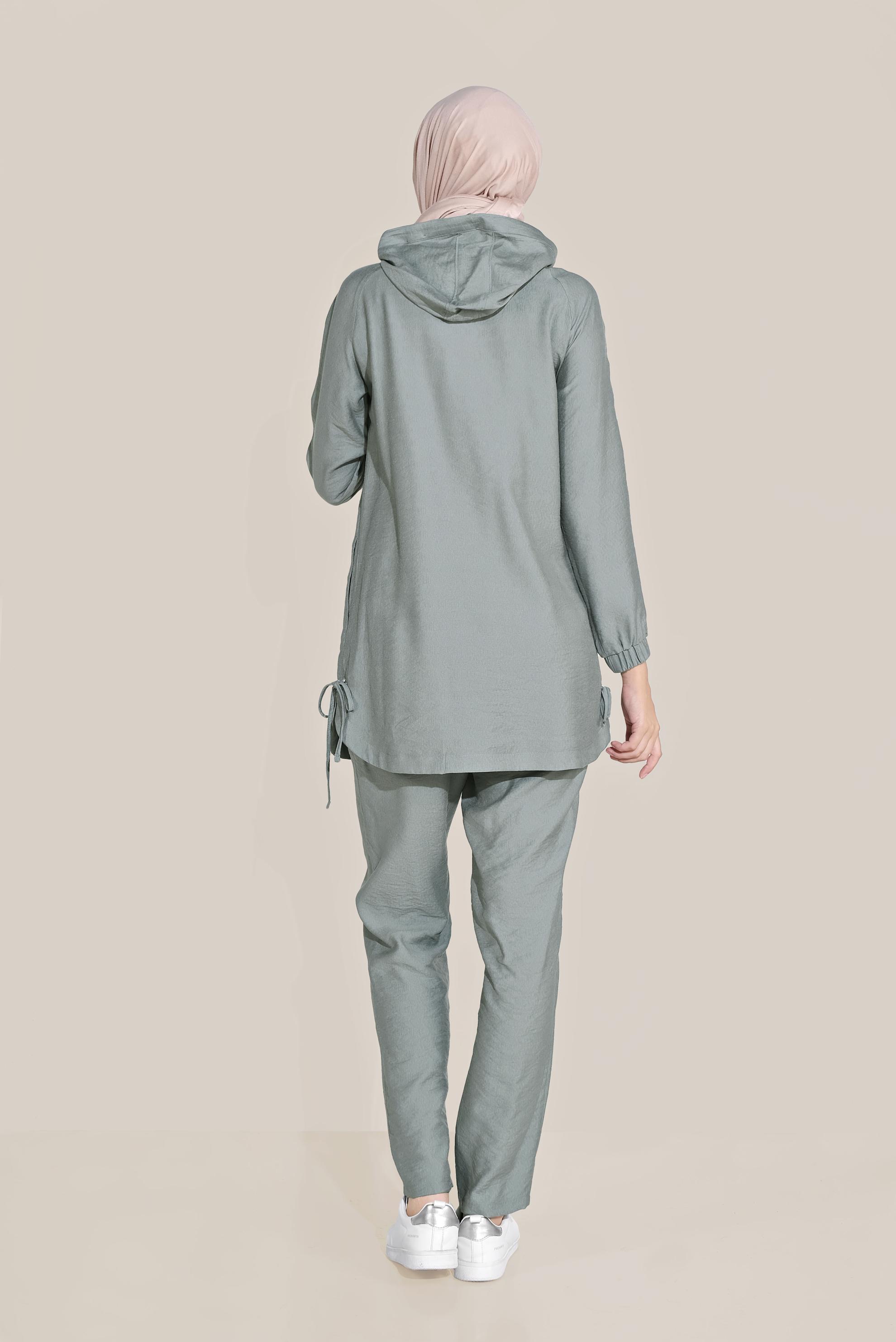 Tesettür giyim MAVİ BAĞCIKLI KAPÜŞONLU PANTOLON TAKIM 40694