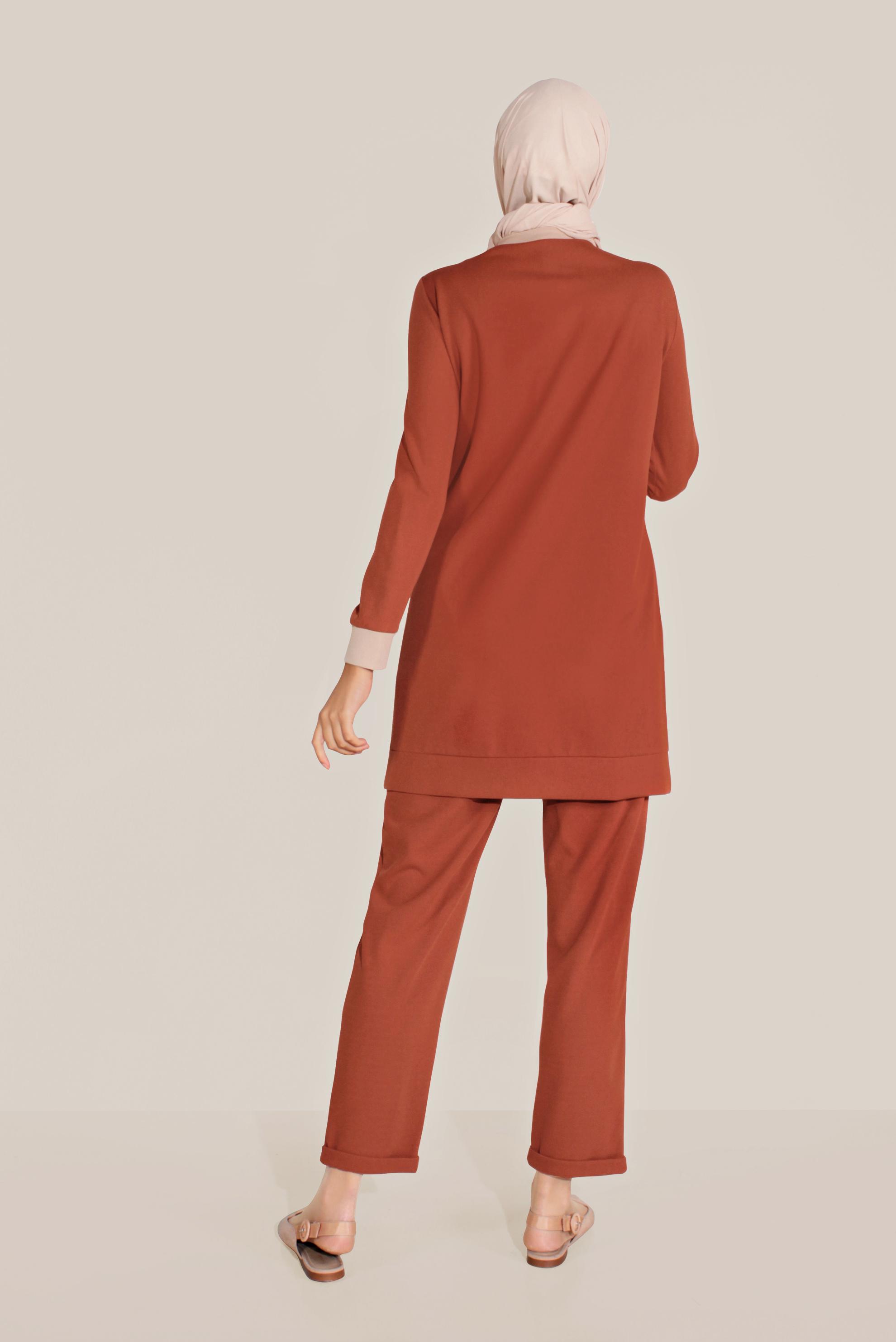 Tesettür giyim TURUNCU BİSİKLET YAKA PANTOLONLU TAKIM 40803
