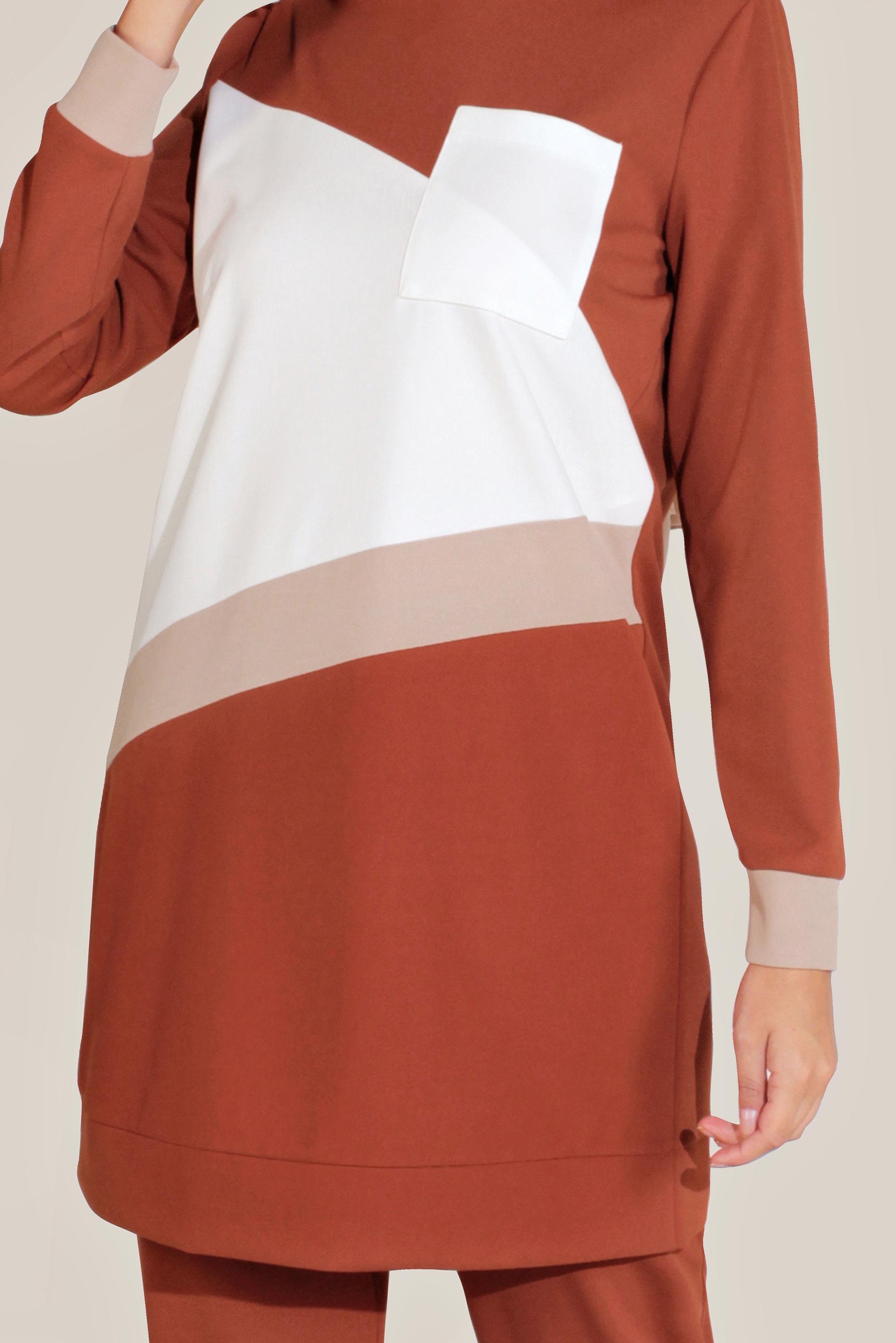 Tesettür giyim TURUNCU BİSİKLET YAKA PANTOLONLU TAKIM 40803