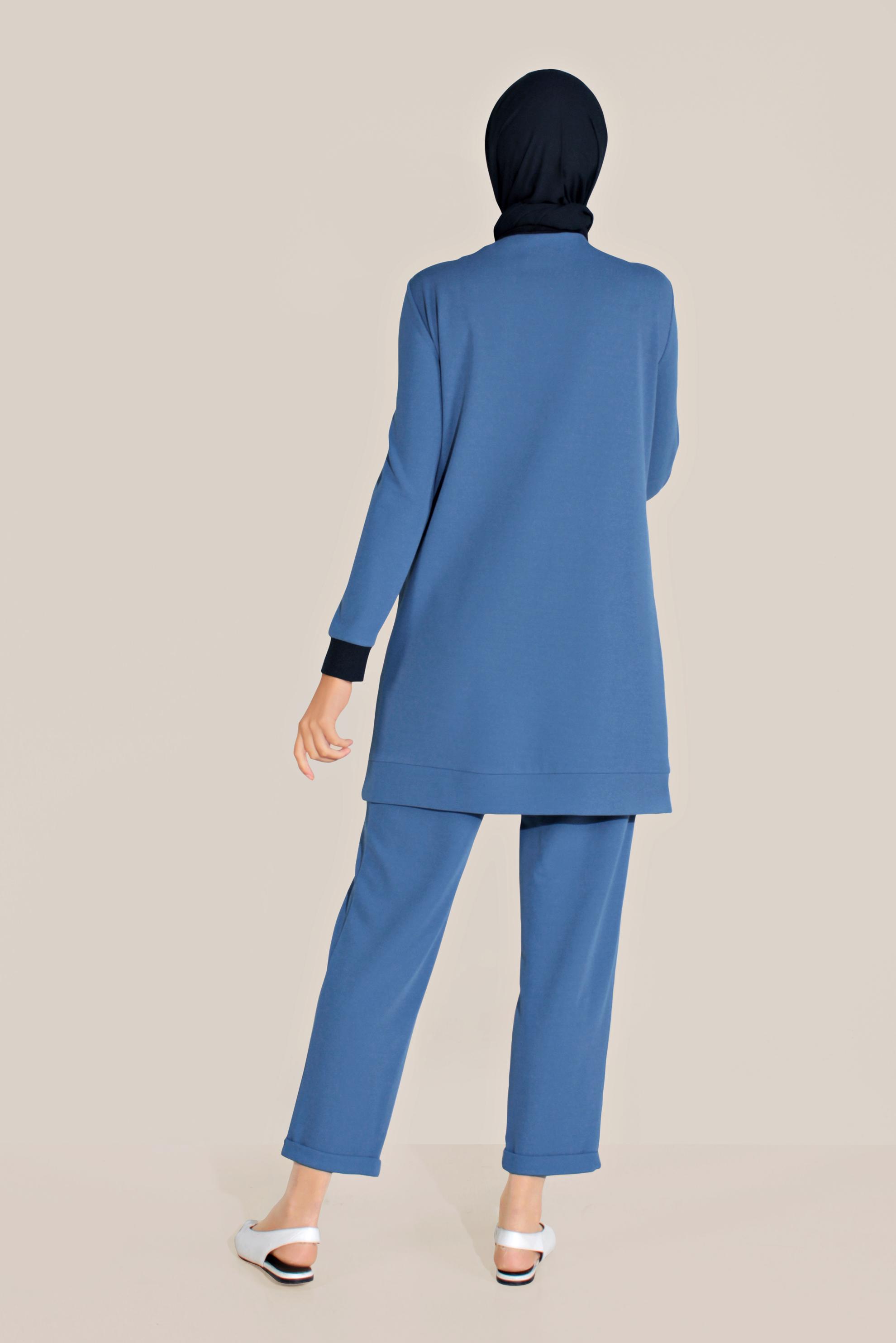 Tesettür giyim LACİVERT BİSİKLET YAKA PANTOLONLU TAKIM 40803