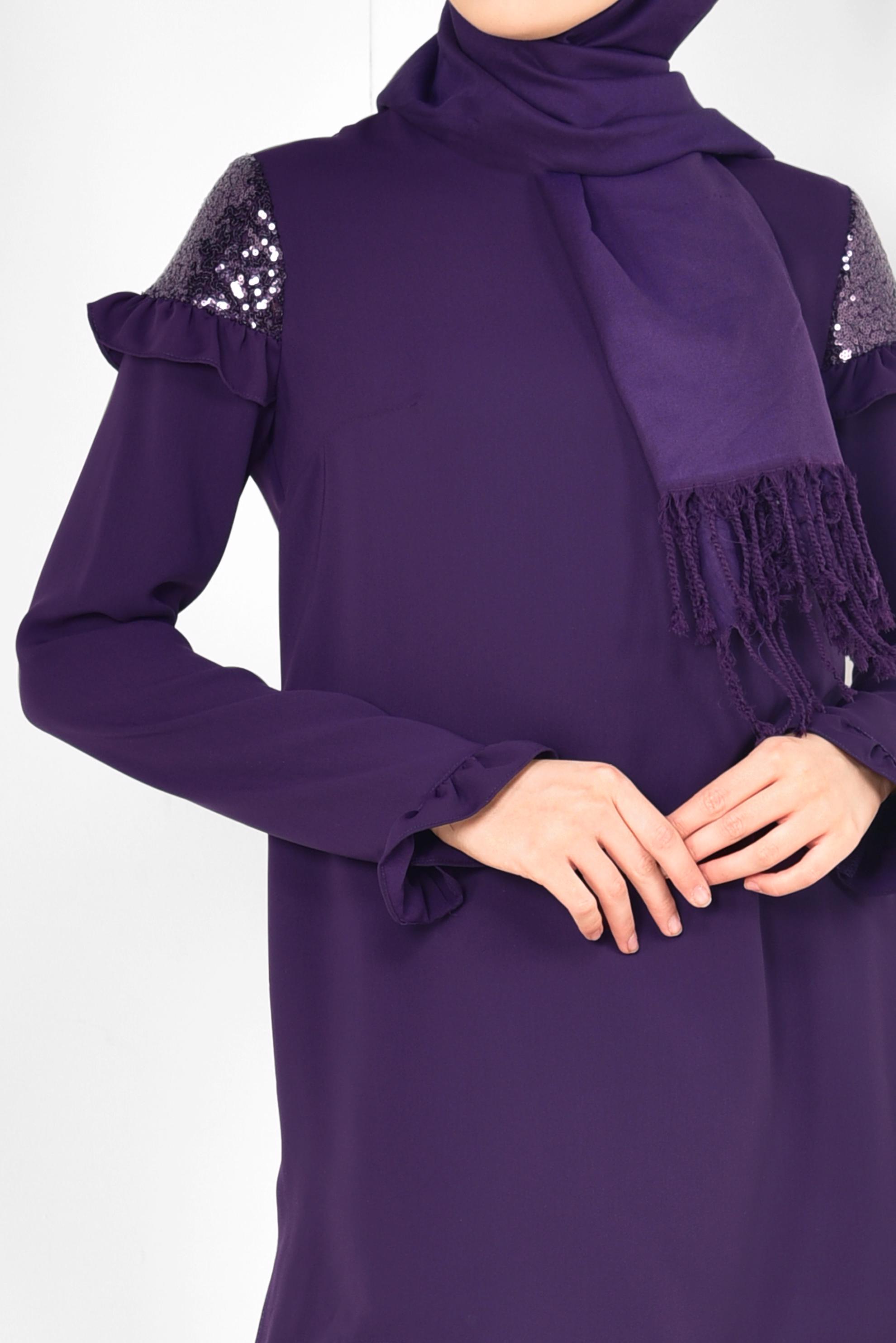 Tesettür giyim MOR PULLU FIRFIRLI PANTOLONLU TAKIM 4252