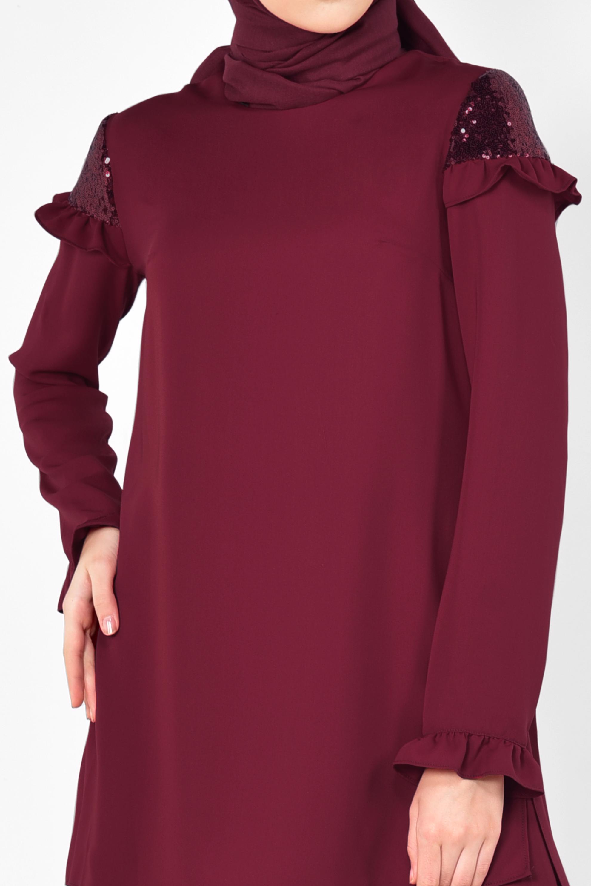 Tesettür giyim BORDO PULLU FIRFIRLI PANTOLONLU TAKIM 4252