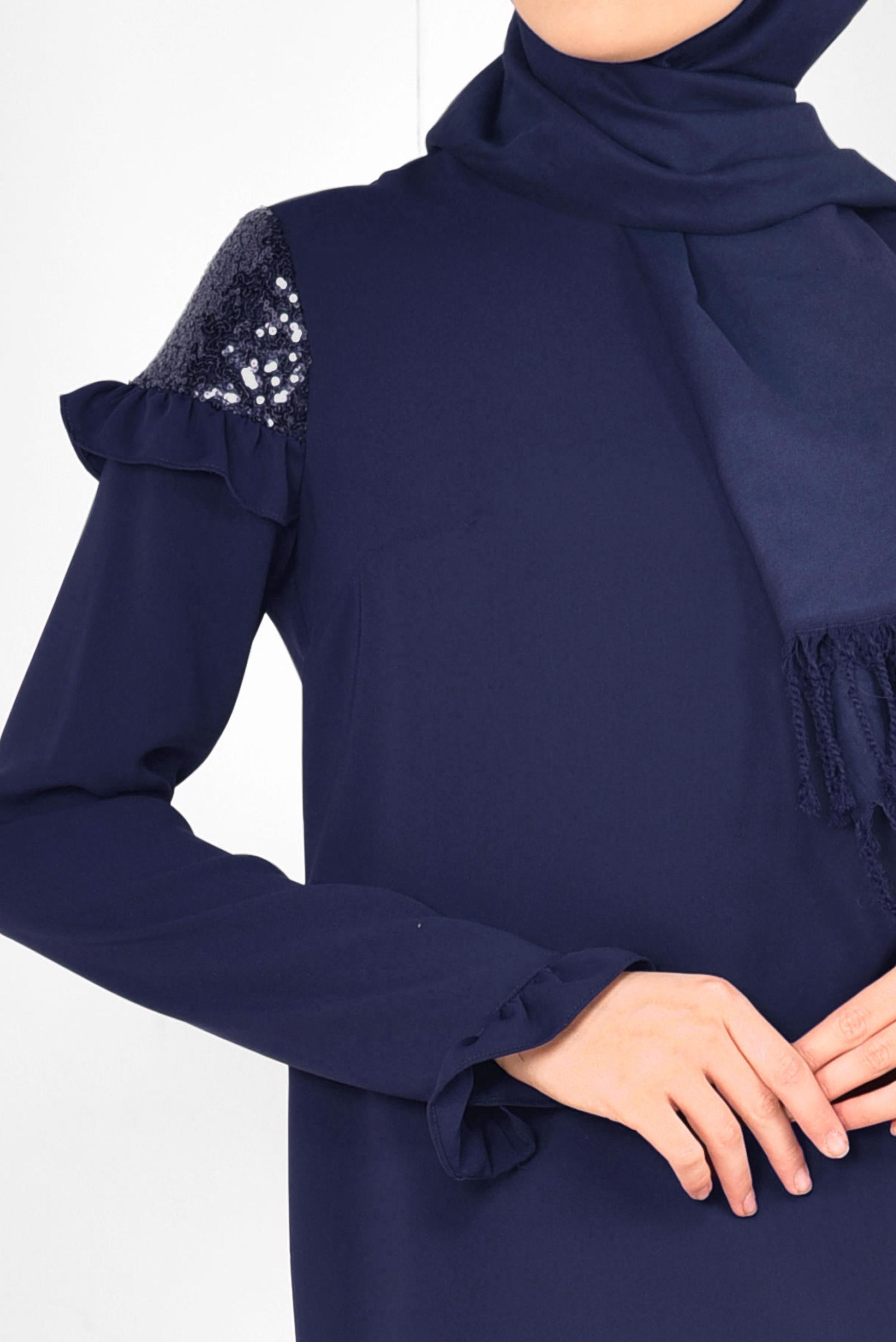 Tesettür giyim LACİVERT PULLU FIRFIRLI PANTOLONLU TAKIM 4252