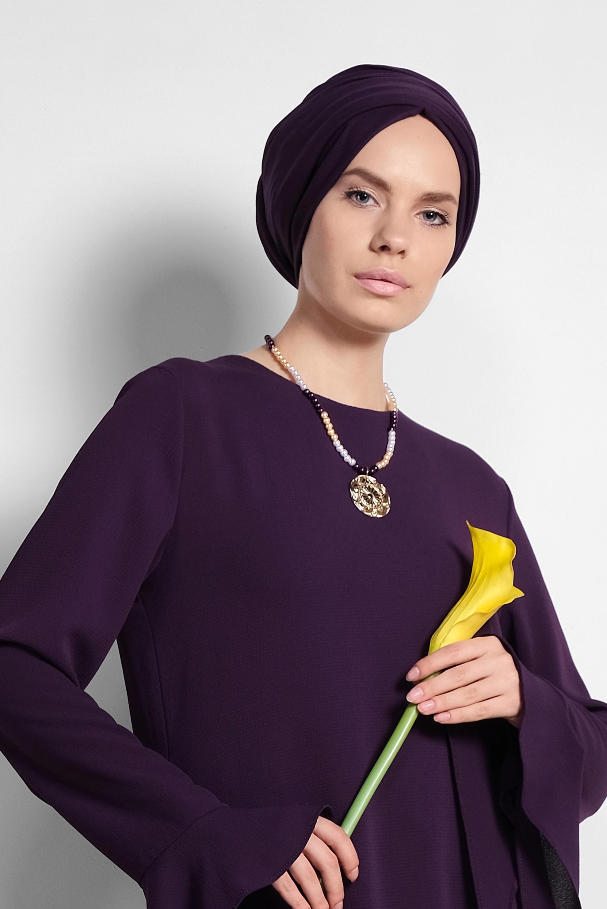 Tesettür giyim MOR RAHAT KESİM ÇİÇEK DESENLİ PANTOLONLU TAKIM 4293