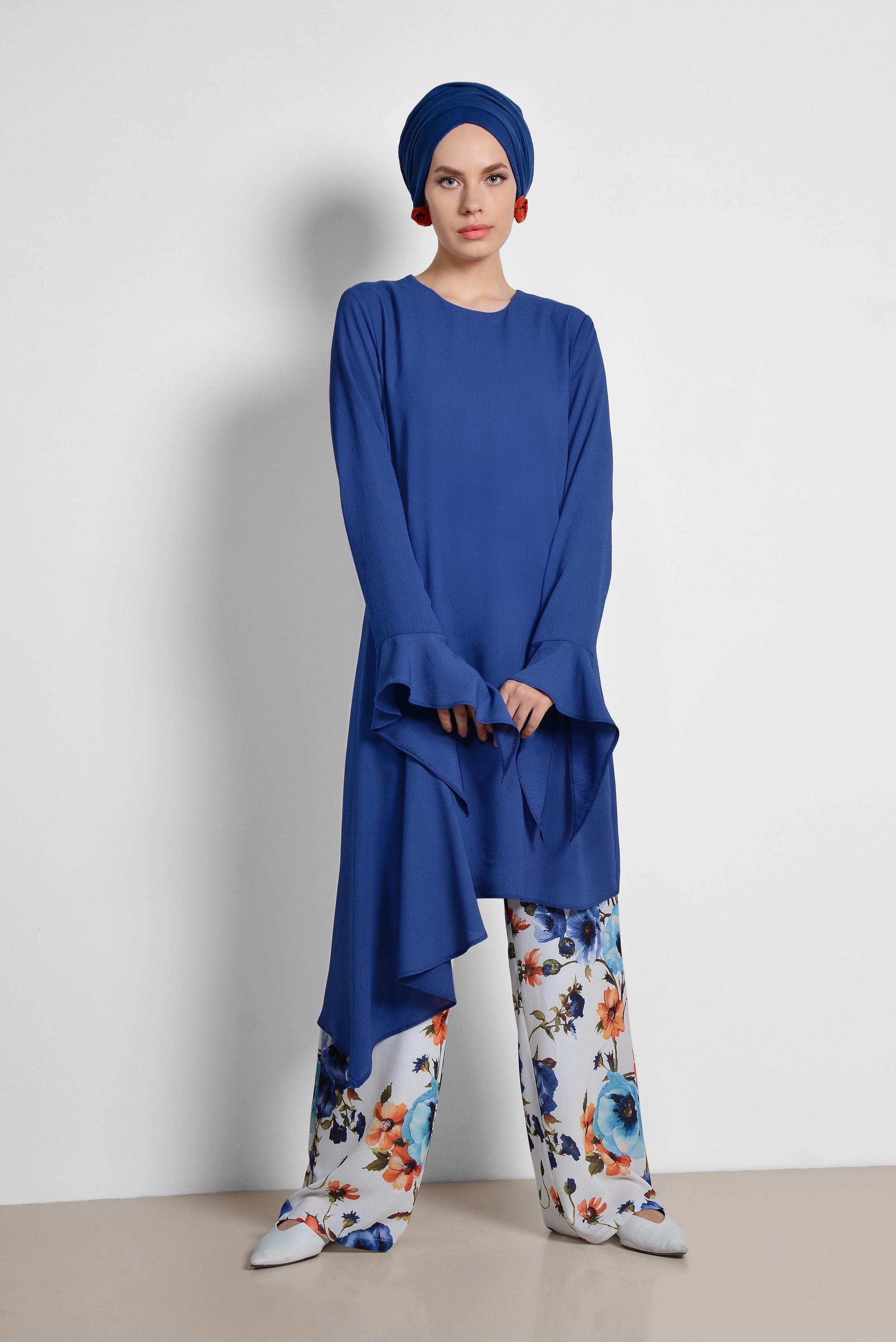 Tesettür giyim LACİVERT RAHAT KESİM ÇİÇEK DESENLİ PANTOLONLU TAKIM 4293