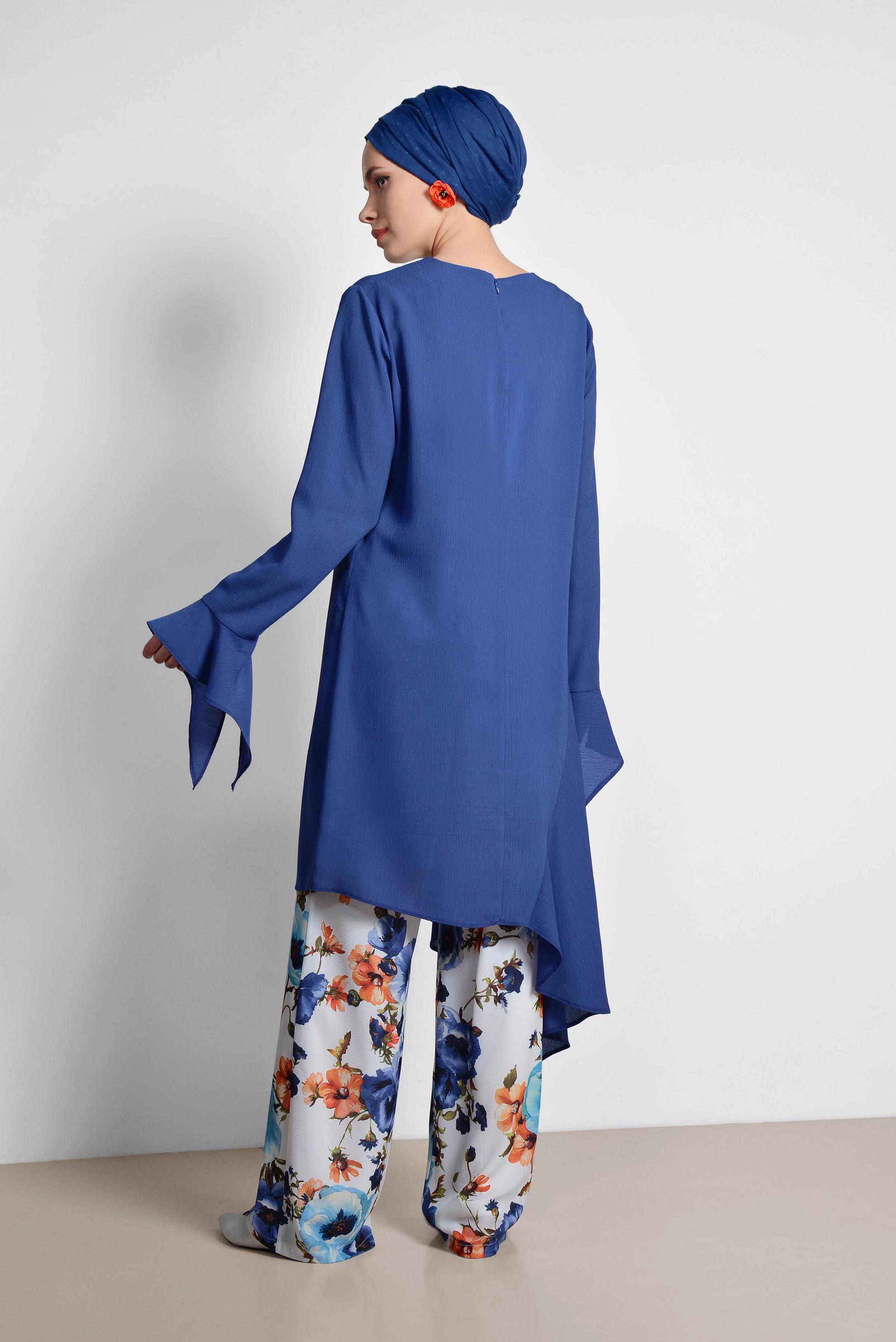 Tesettür giyim LACİVERT RAHAT KESİM ÇİÇEK DESENLİ PANTOLONLU TAKIM 4293