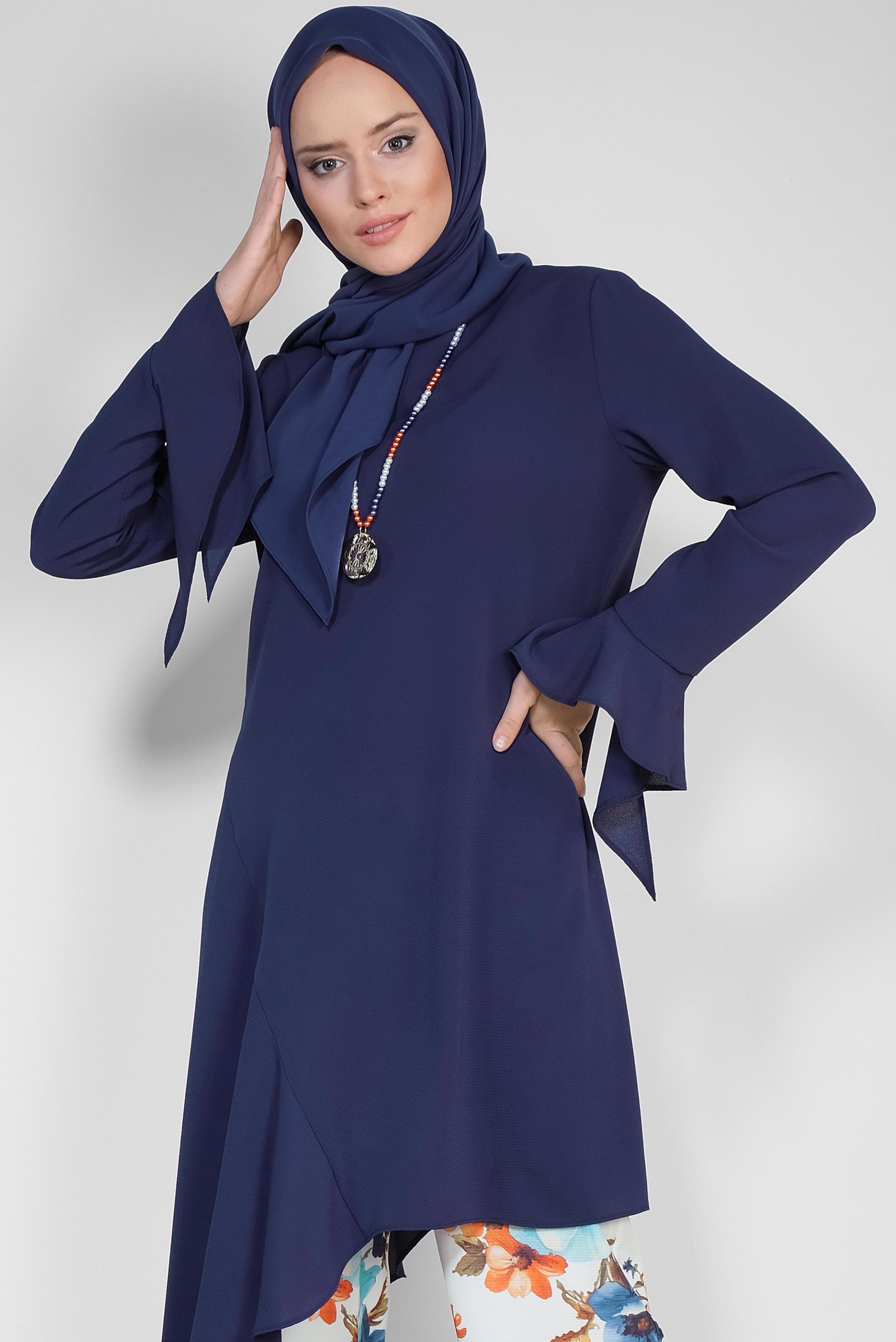 Tesettür giyim MAVİ RAHAT KESİM ÇİÇEK DESENLİ PANTOLONLU TAKIM 4293