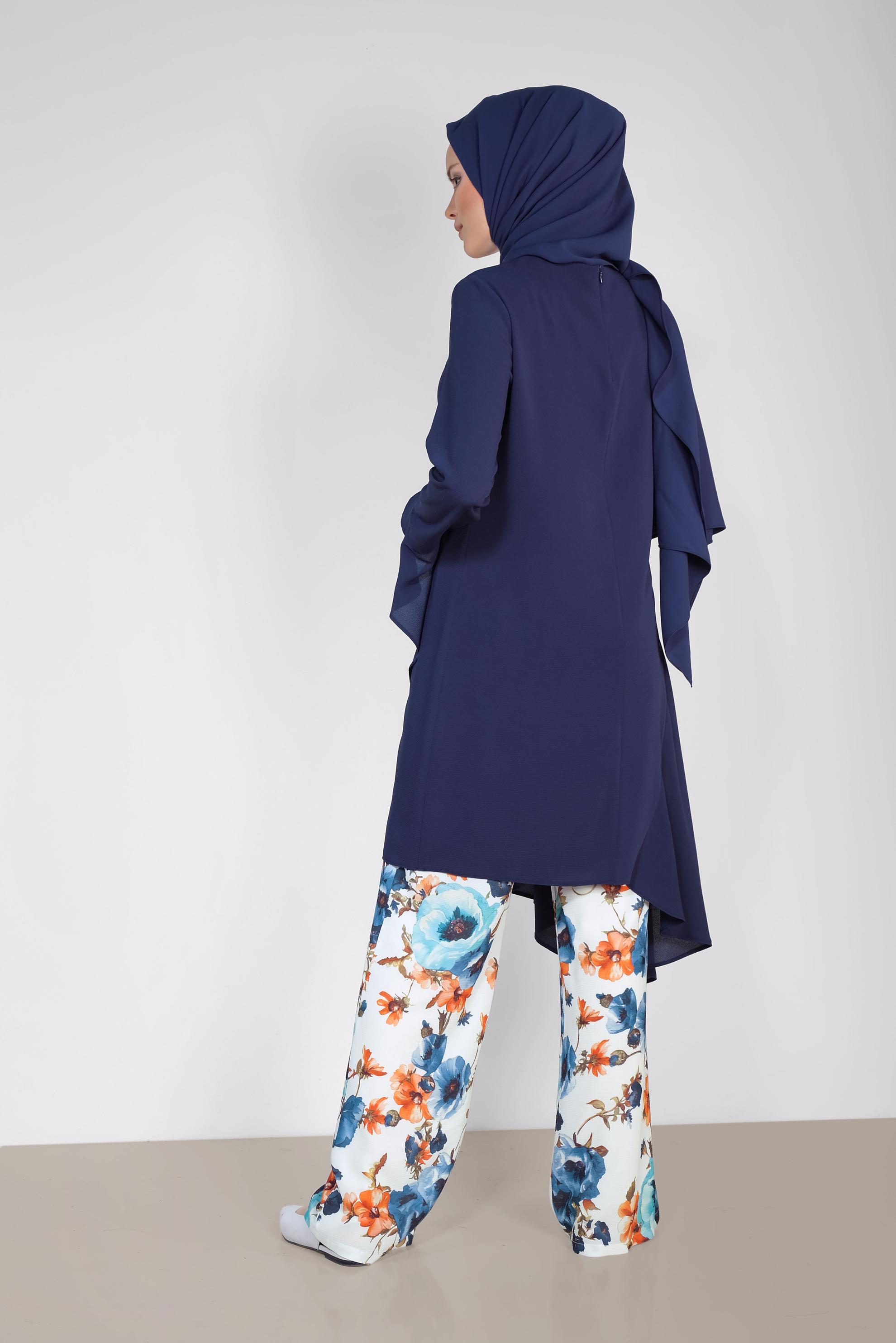 Tesettür giyim MAVİ RAHAT KESİM ÇİÇEK DESENLİ PANTOLONLU TAKIM 4293