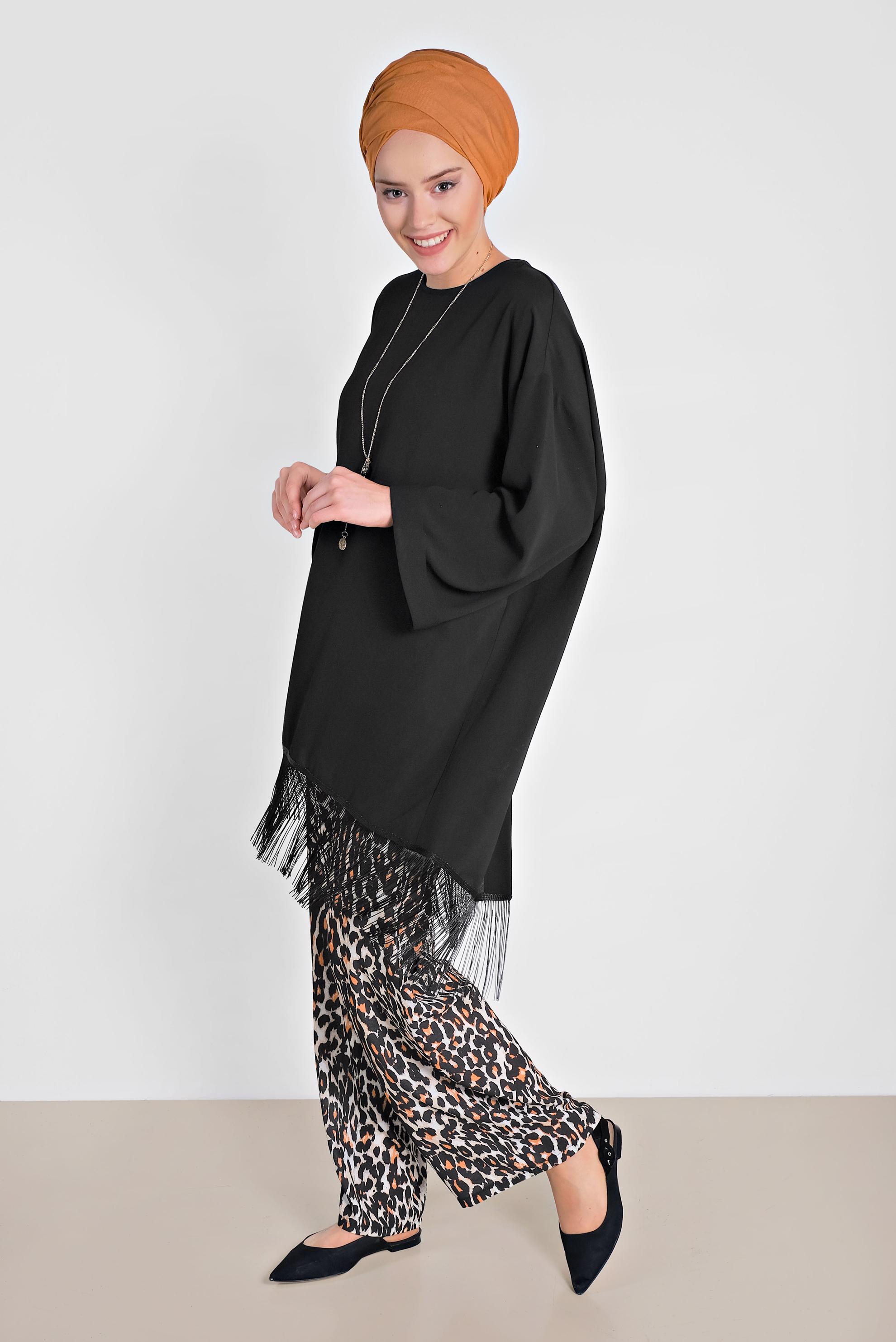 Tesettür giyim TURUNCU PÜSKÜLLÜ PANTOLONLU TAKIM 4296