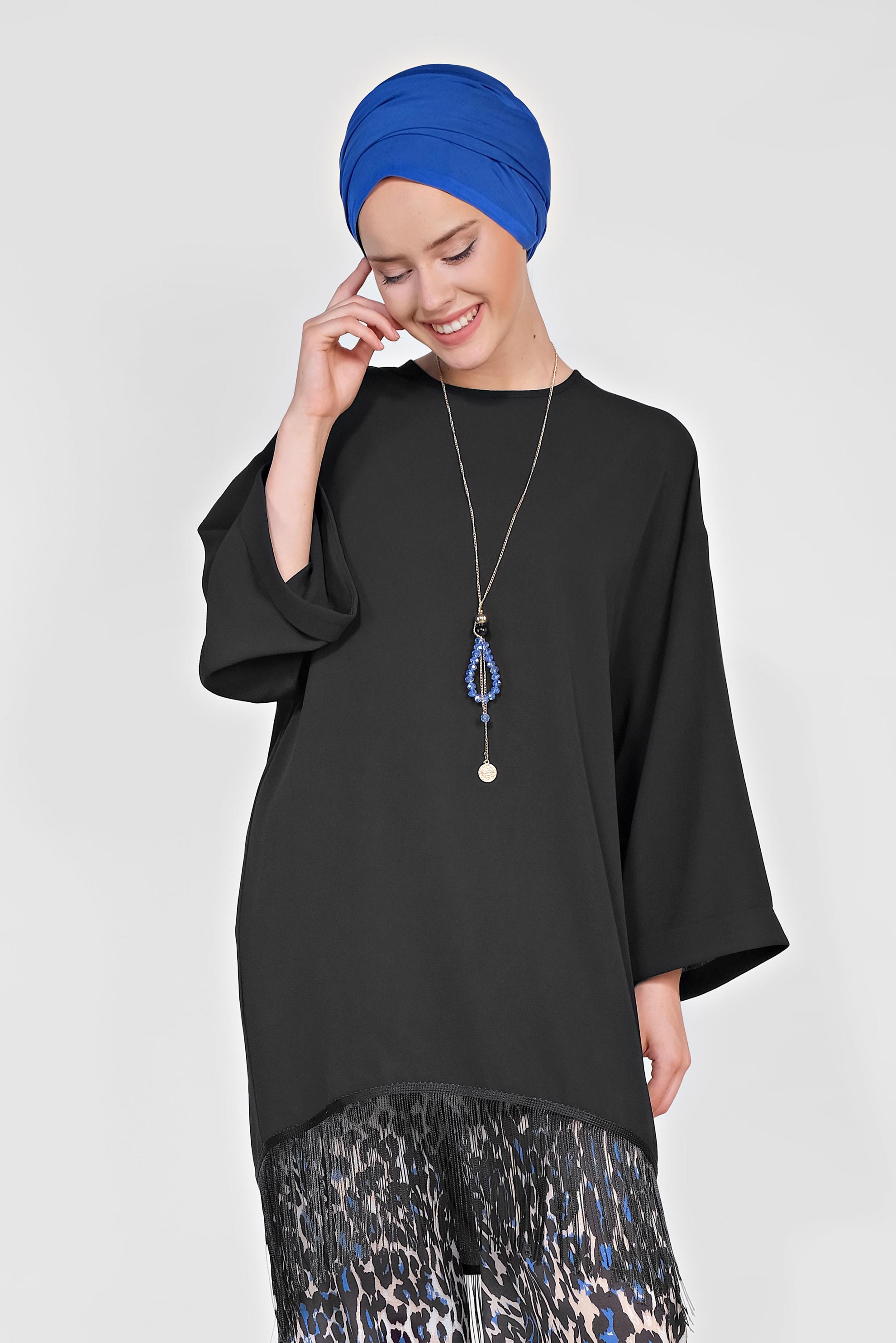 Tesettür giyim LACİVERT PÜSKÜLLÜ PANTOLONLU TAKIM 4296