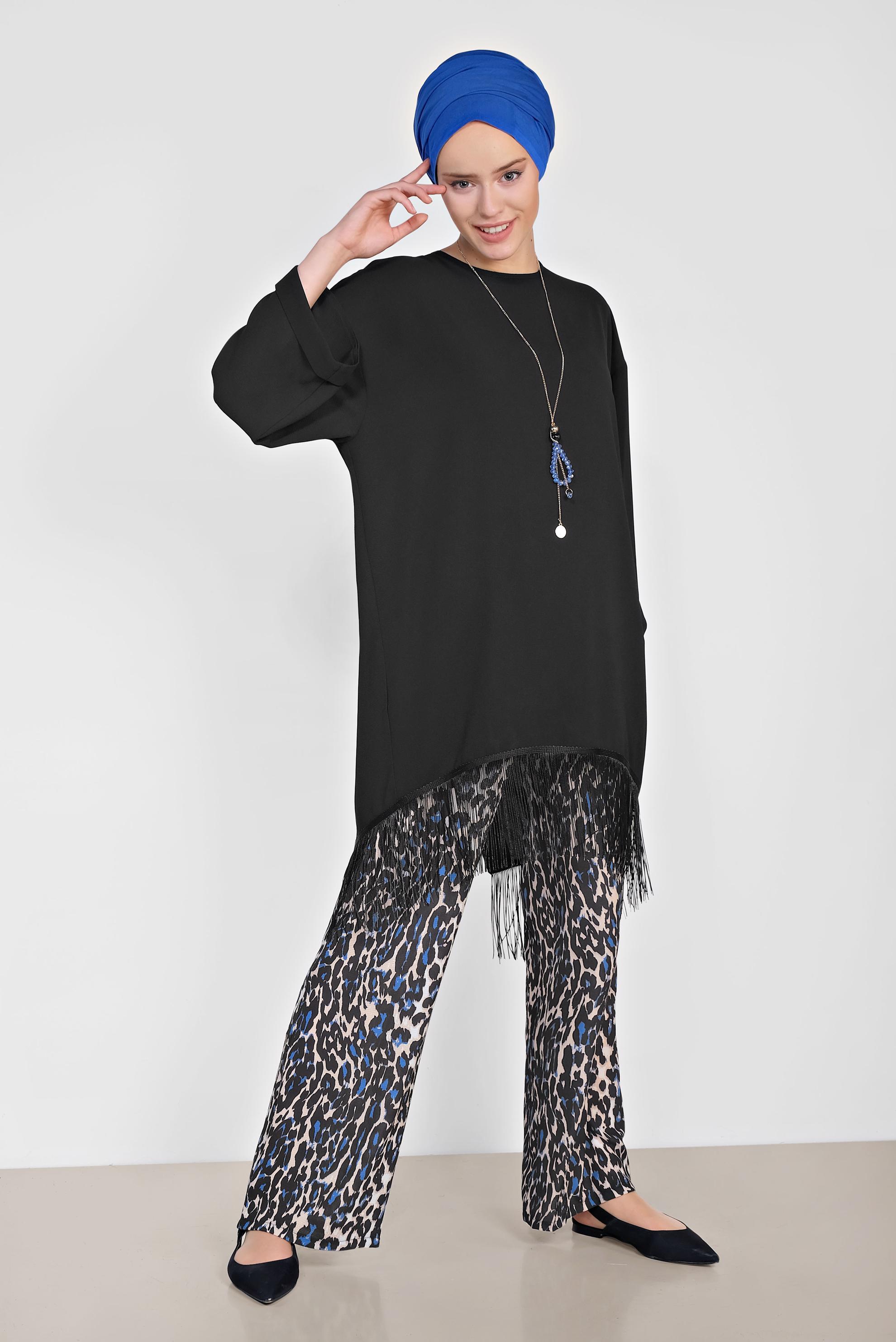 Tesettür giyim LACİVERT PÜSKÜLLÜ PANTOLONLU TAKIM 4296