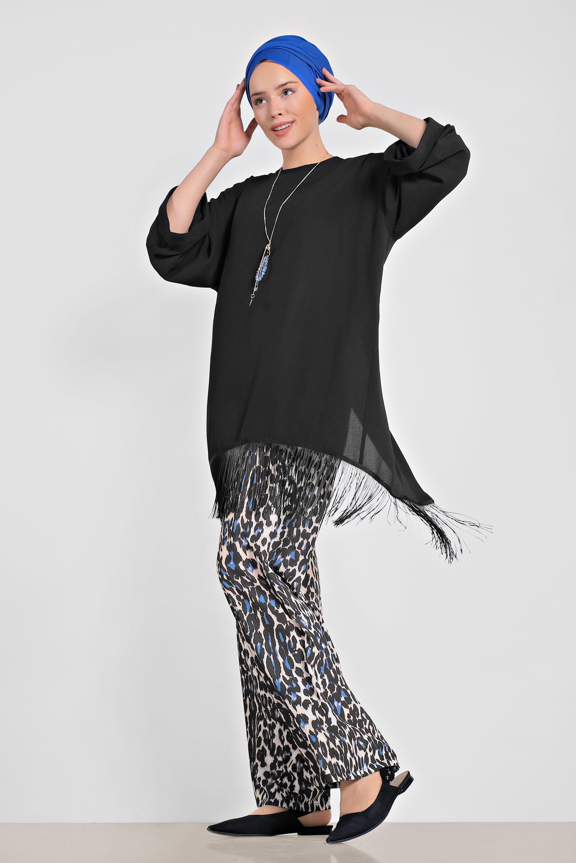 Tesettür giyim LACİVERT PÜSKÜLLÜ PANTOLONLU TAKIM 4296