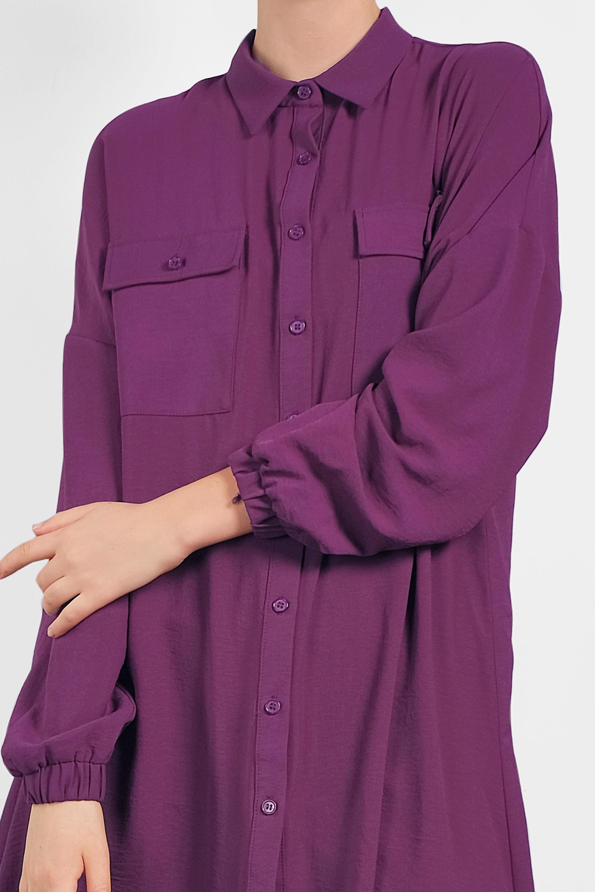 Tesettür giyim MOR PAÇALARI LASTİKLİ ASİMETRİK KESİM PANTOLONLU TAKIM 4320