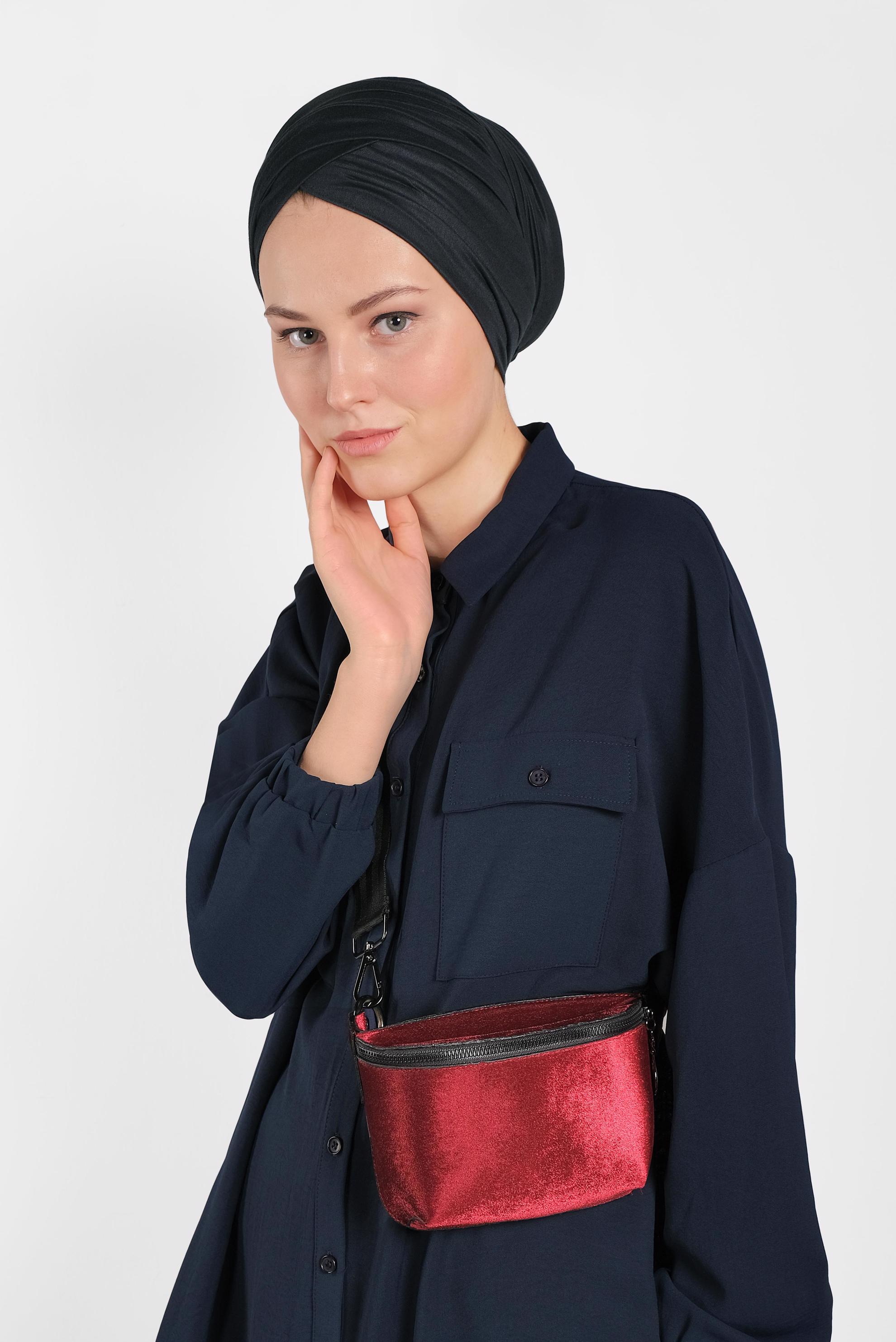 Tesettür giyim LACİVERT PAÇALARI LASTİKLİ ASİMETRİK KESİM PANTOLONLU TAKIM 4320