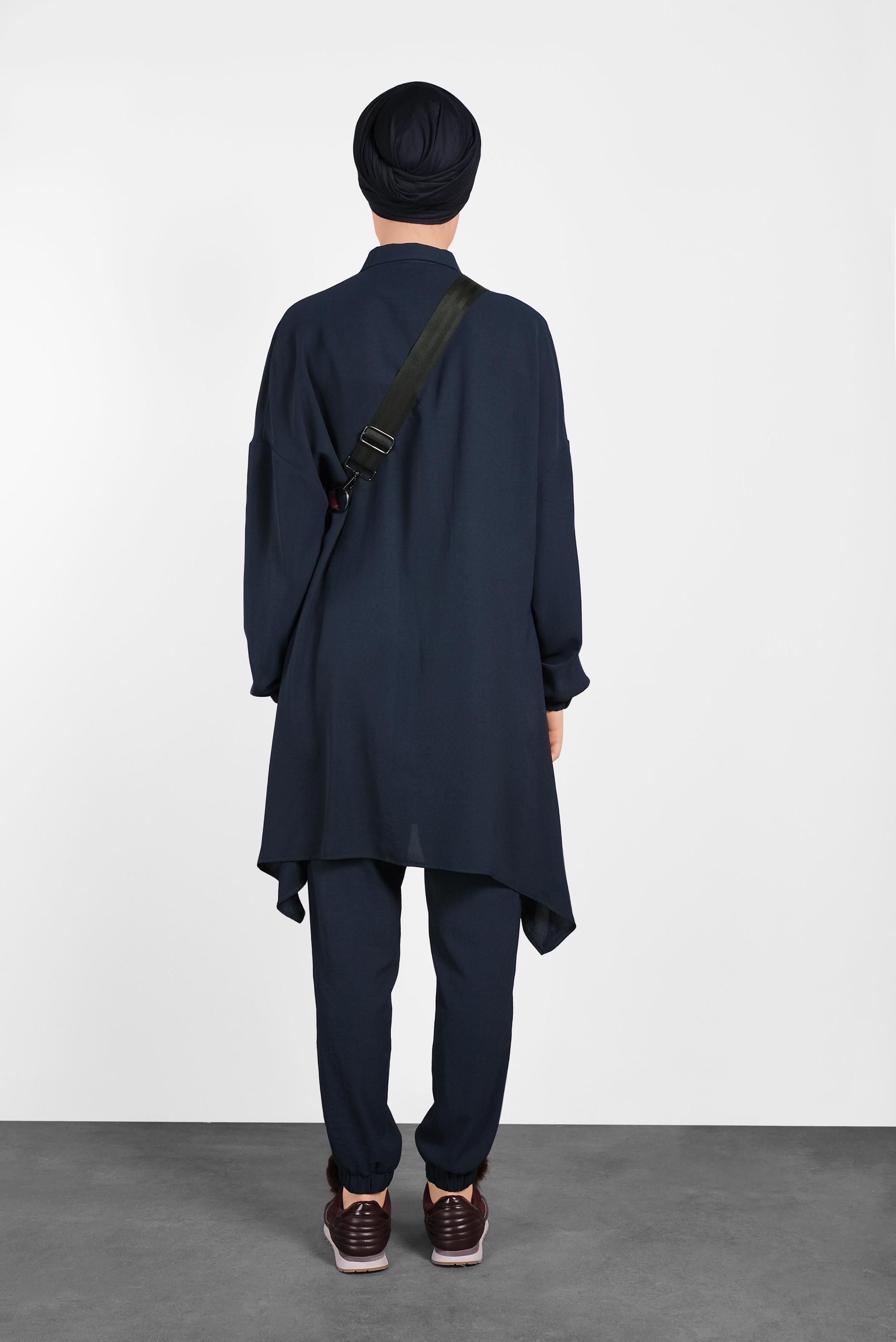 Tesettür giyim LACİVERT PAÇALARI LASTİKLİ ASİMETRİK KESİM PANTOLONLU TAKIM 4320