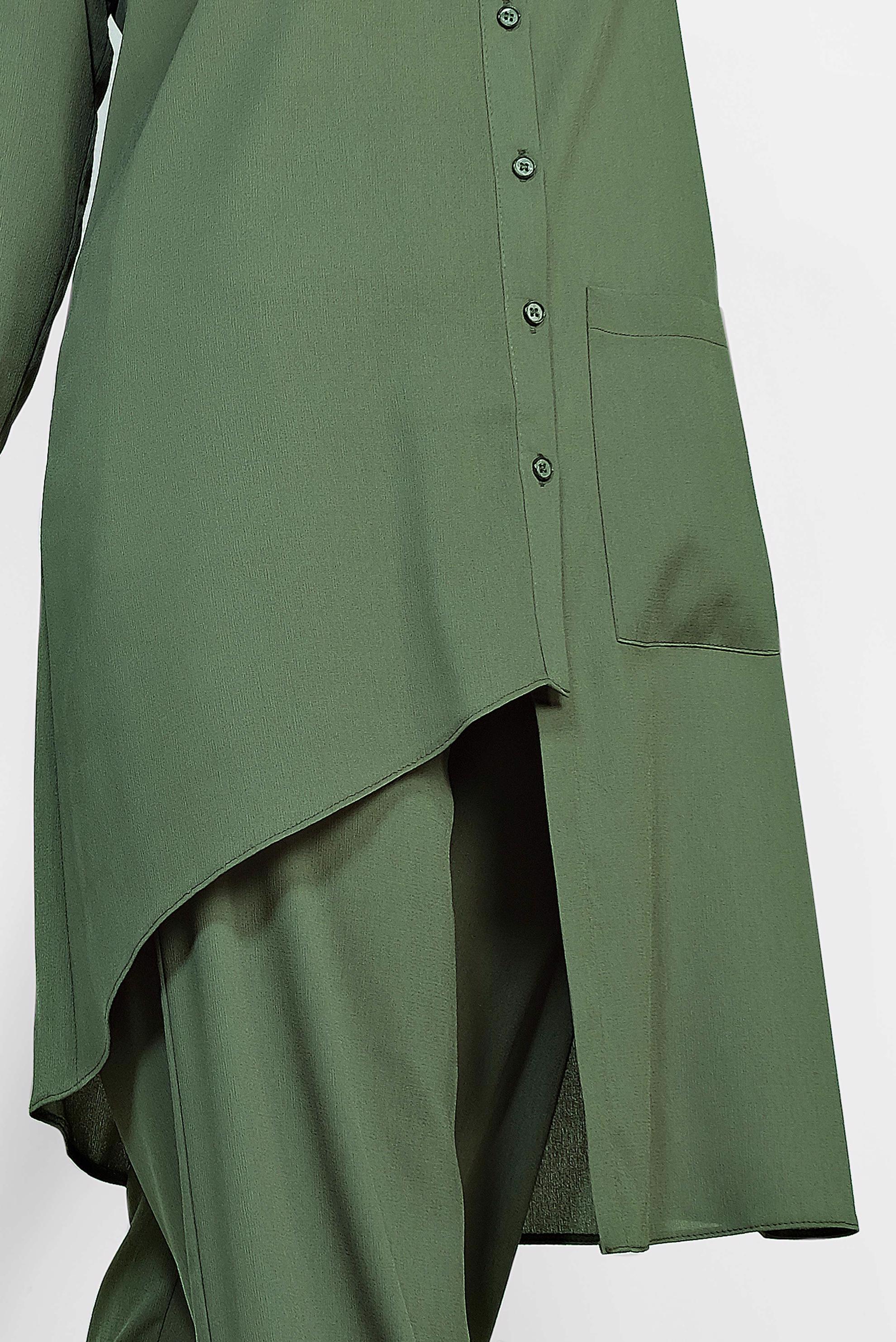 Tesettür giyim HAKİ DÜĞMELİ ASİMETRİK KESİM PANTOLONLU TAKIM 4327