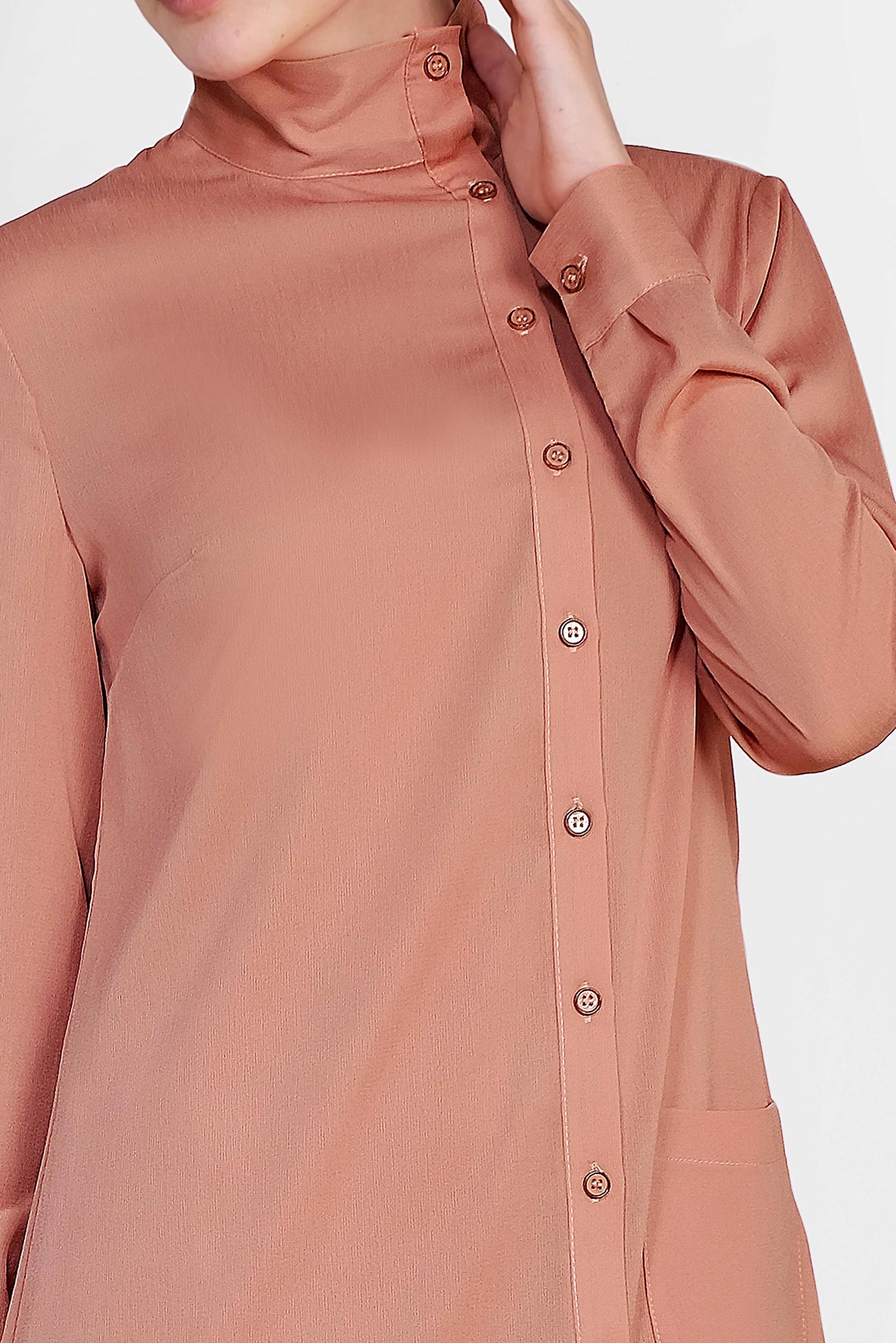 Tesettür giyim KAHVE DÜĞMELİ ASİMETRİK KESİM PANTOLONLU TAKIM 4327