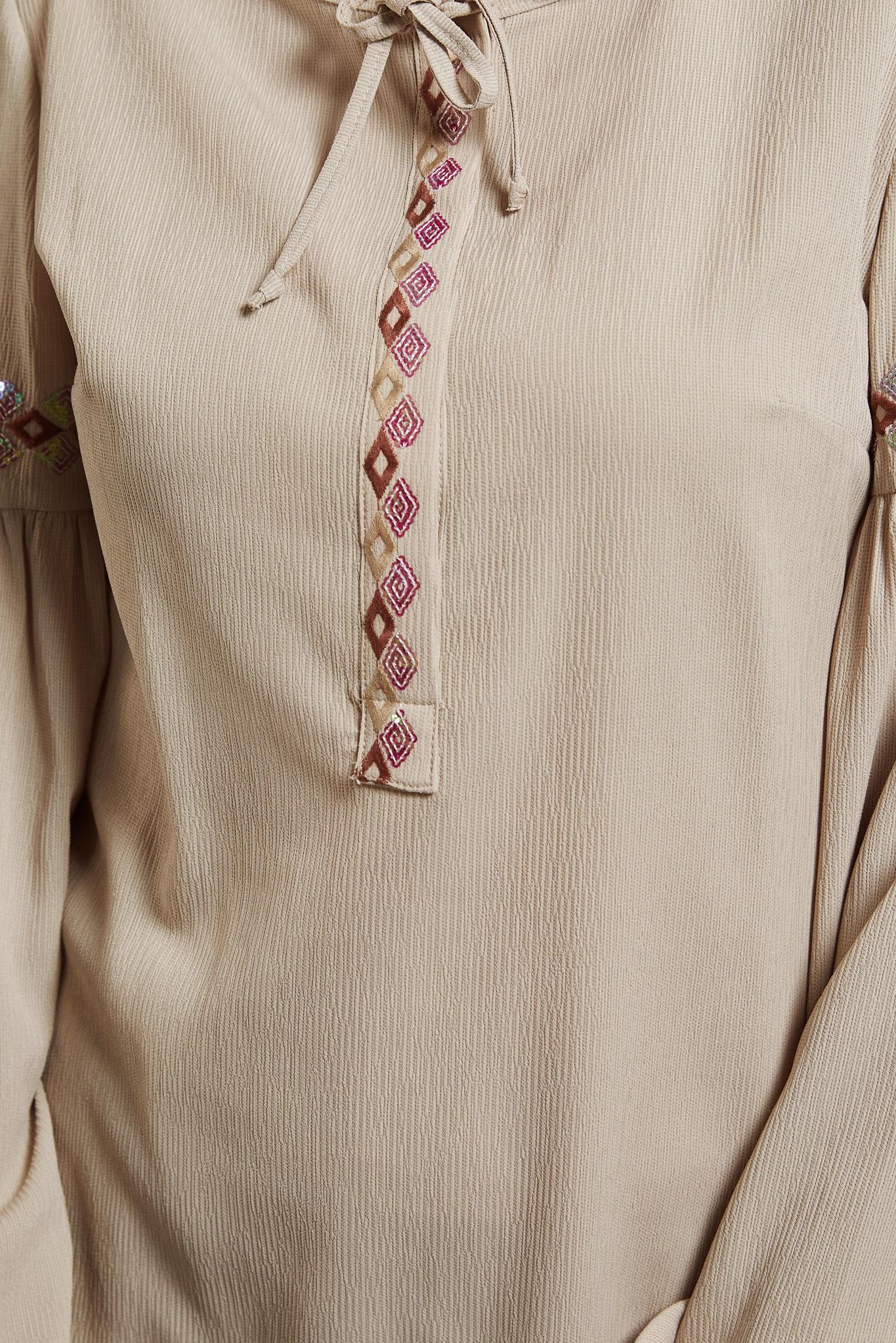 Tesettür giyim BEJ NAKIŞLI İKİLİ PANTOLONLU TAKIM 4374