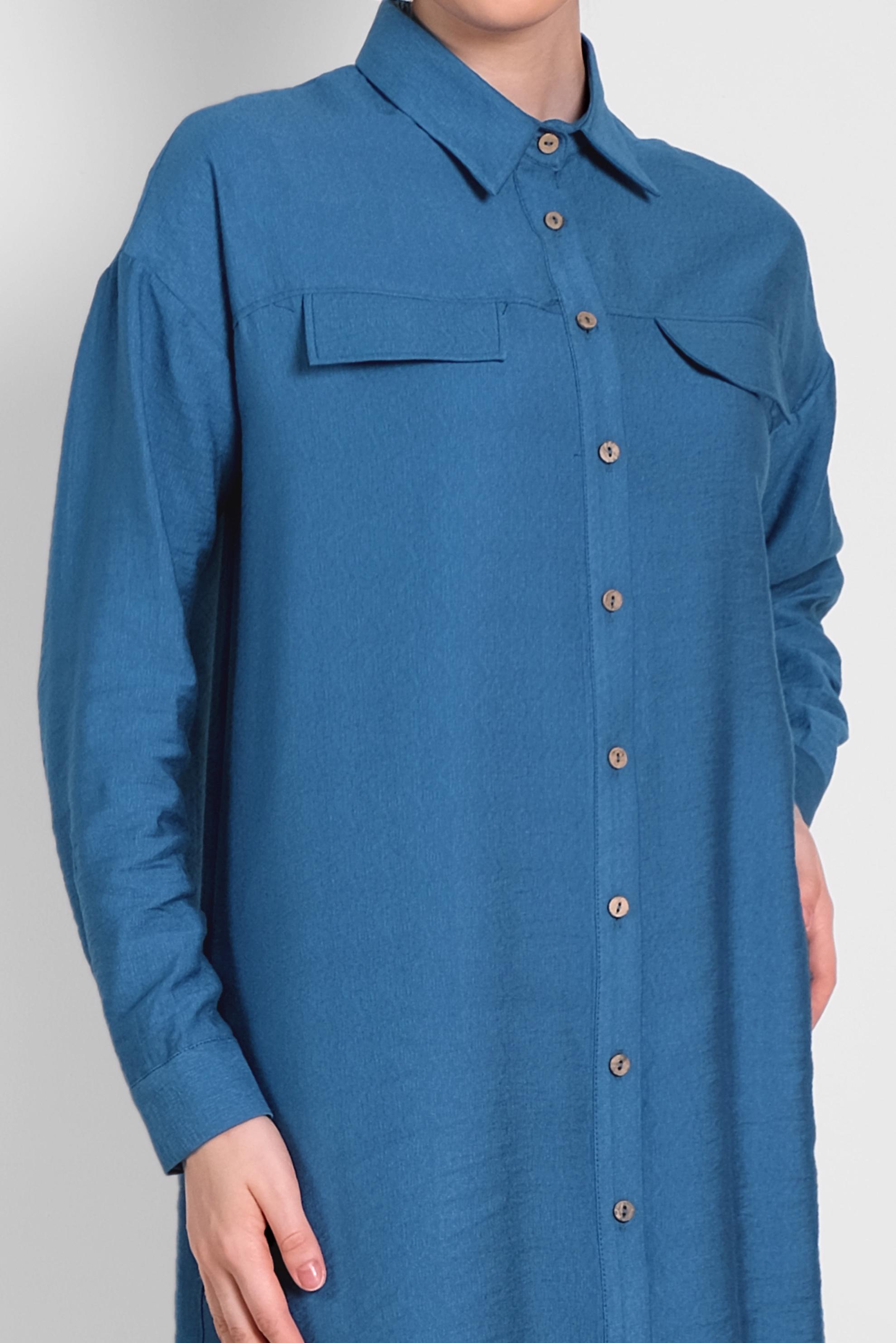 Tesettür giyim LACİVERT DÜĞMELİ ERKEK YAKA İKİLİ PANTOLONLU TAKIM 4487