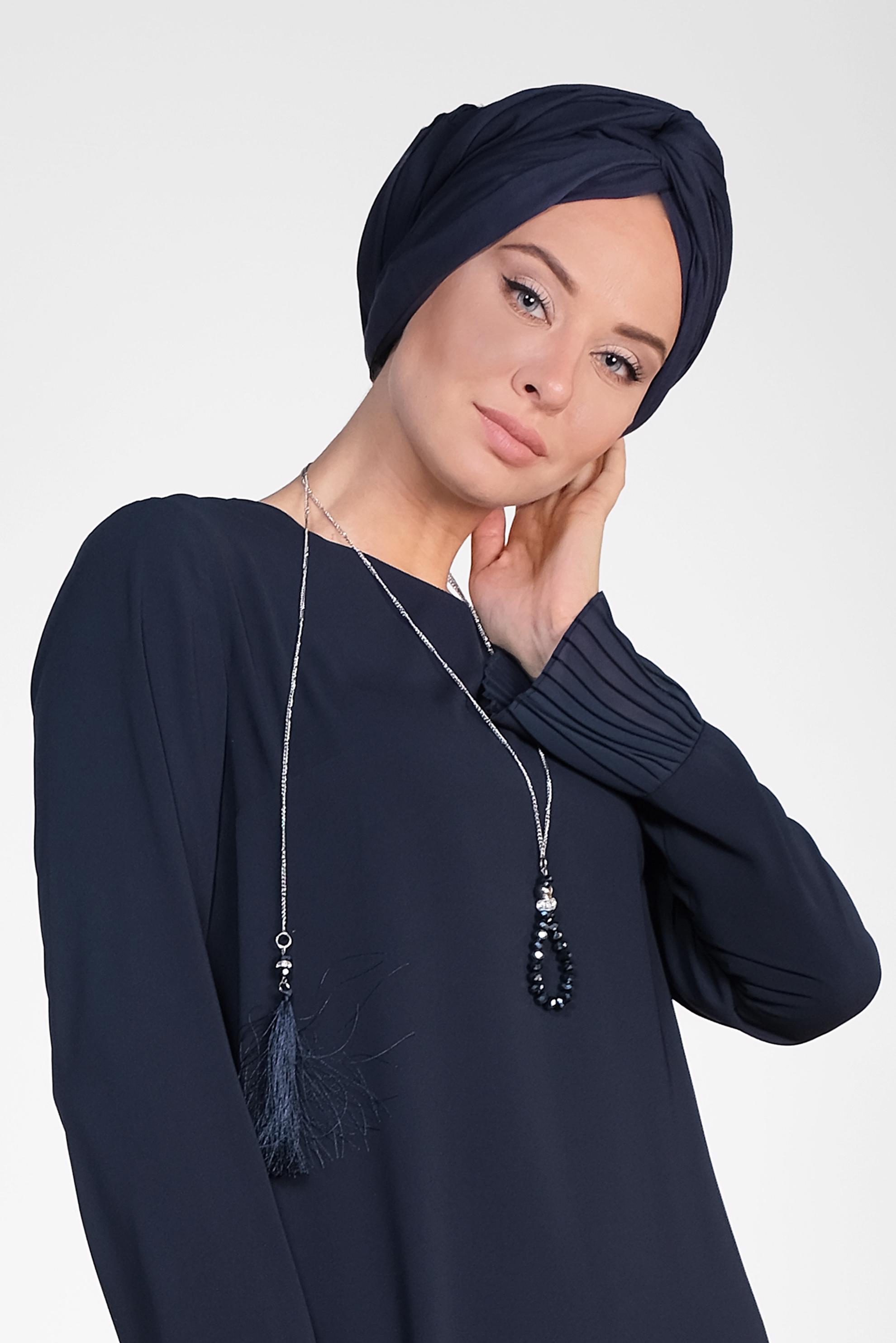 Tesettür giyim LACİVERT PİLİSE DETAYLI İKİLİ PANTOLONLU TAKIM 4920