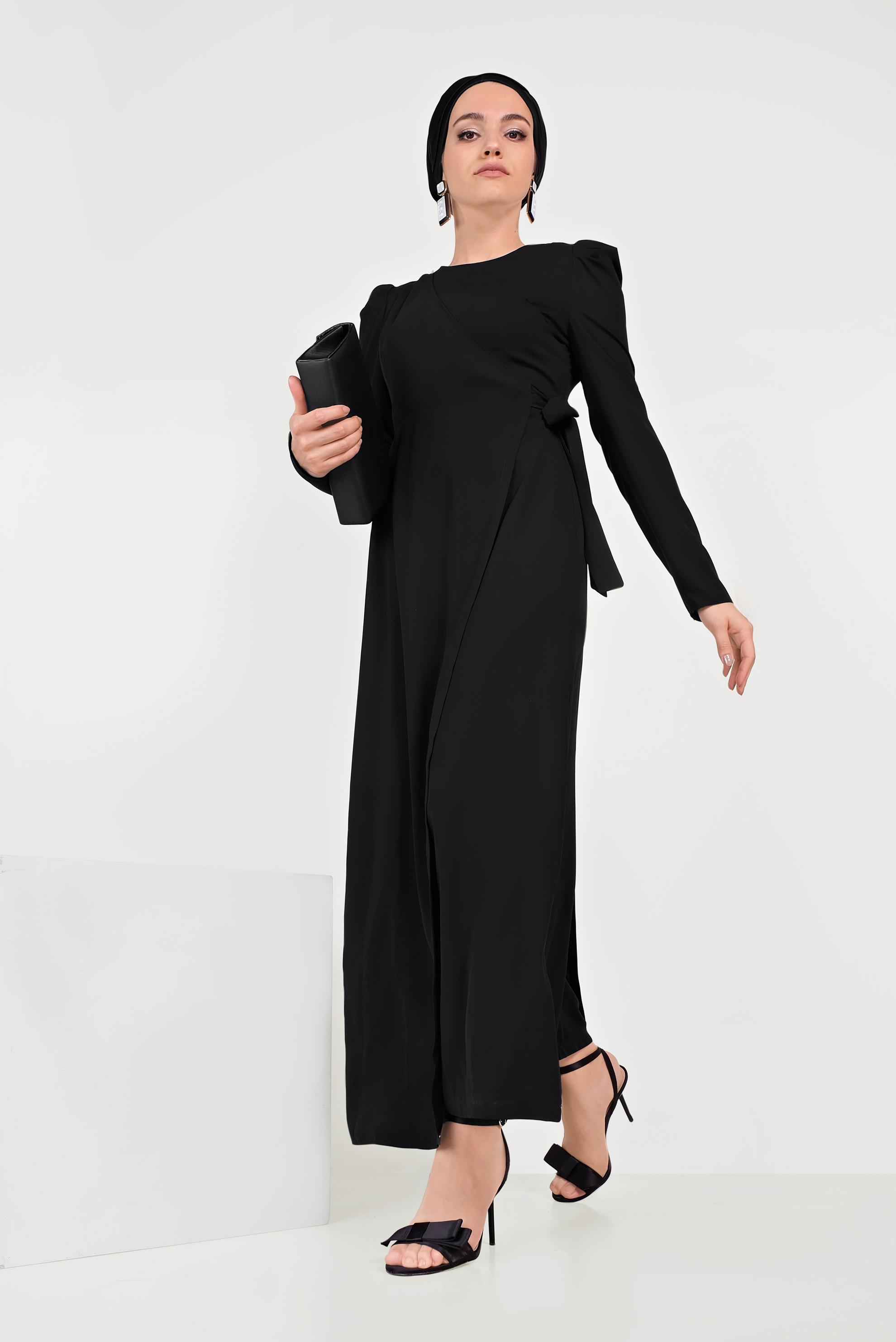 Tesettür giyim SİYAH YANDAN BAĞLAMALI TULUM 40486