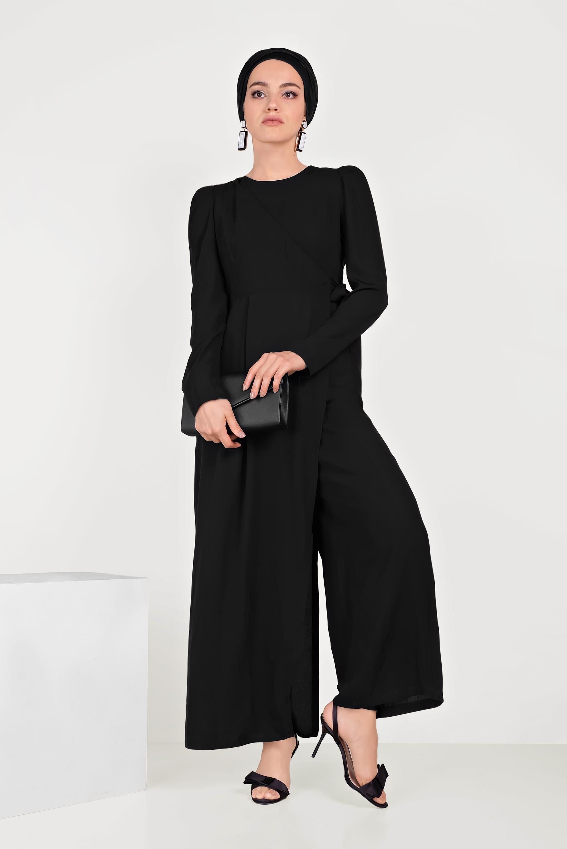 Tesettür giyim SİYAH YANDAN BAĞLAMALI TULUM 40486