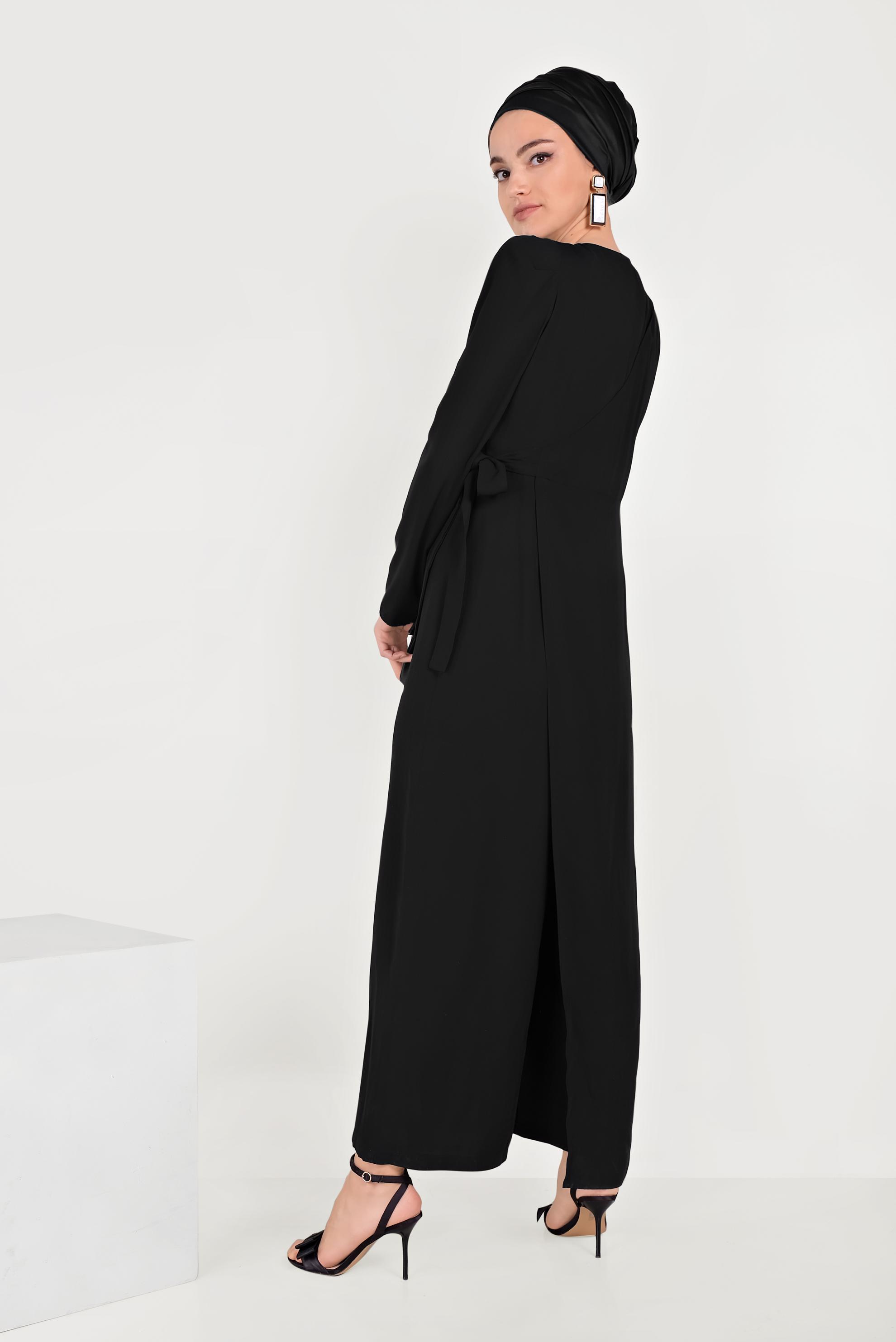 Tesettür giyim SİYAH YANDAN BAĞLAMALI TULUM 40486