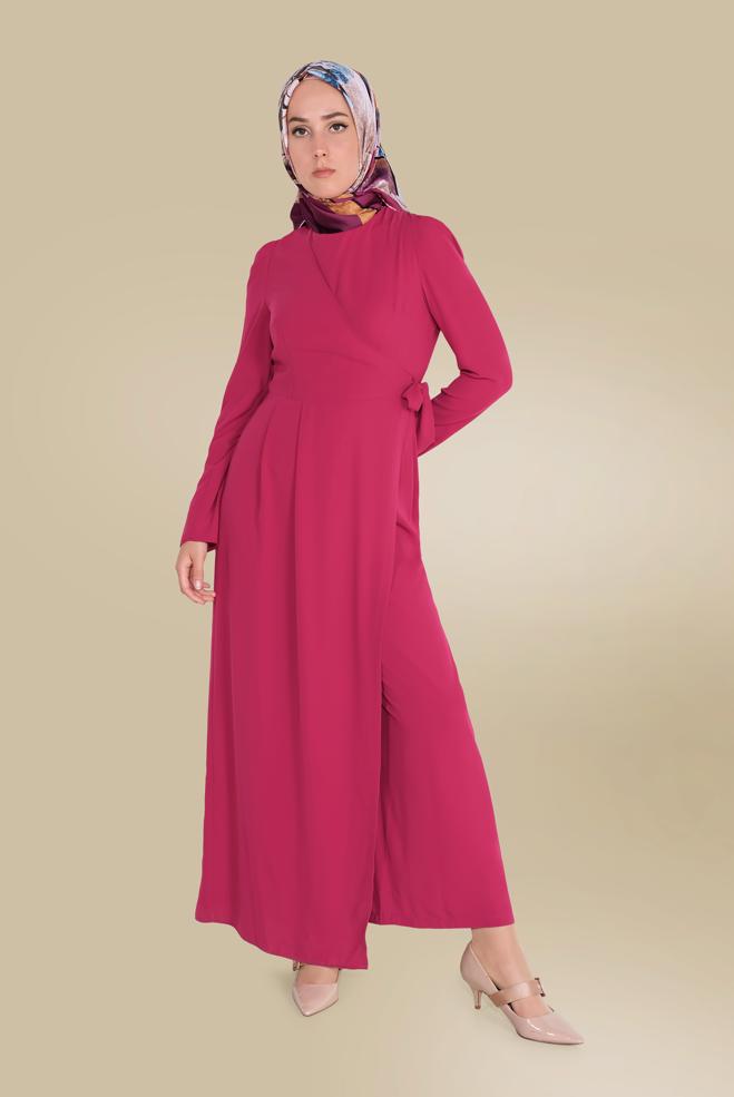 Tesettür giyim FUŞYA YANDAN BAĞLAMALI TULUM 40486 - ALVİNA