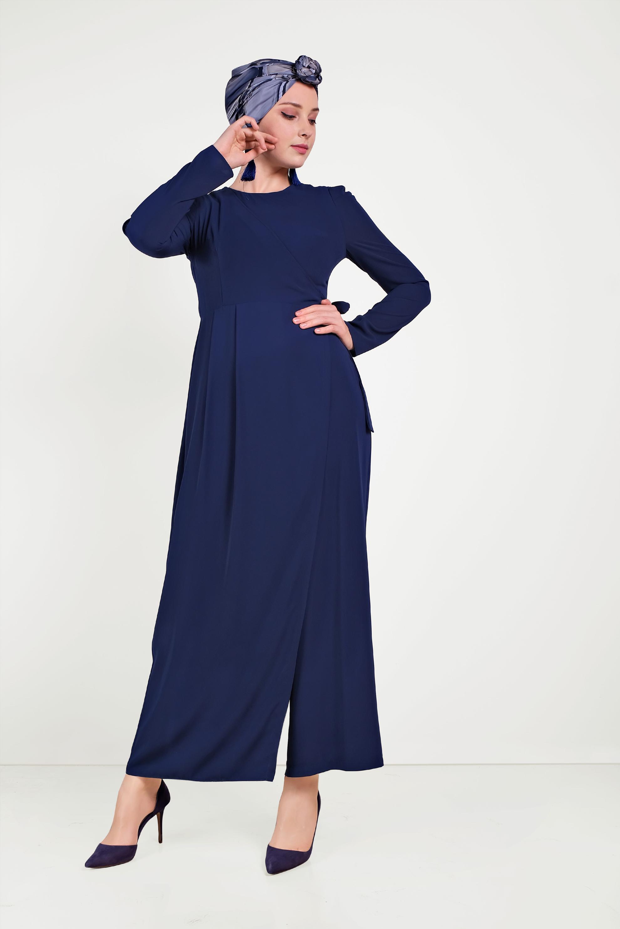 Tesettür giyim LACİVERT YANDAN BAĞLAMALI TULUM 40486
