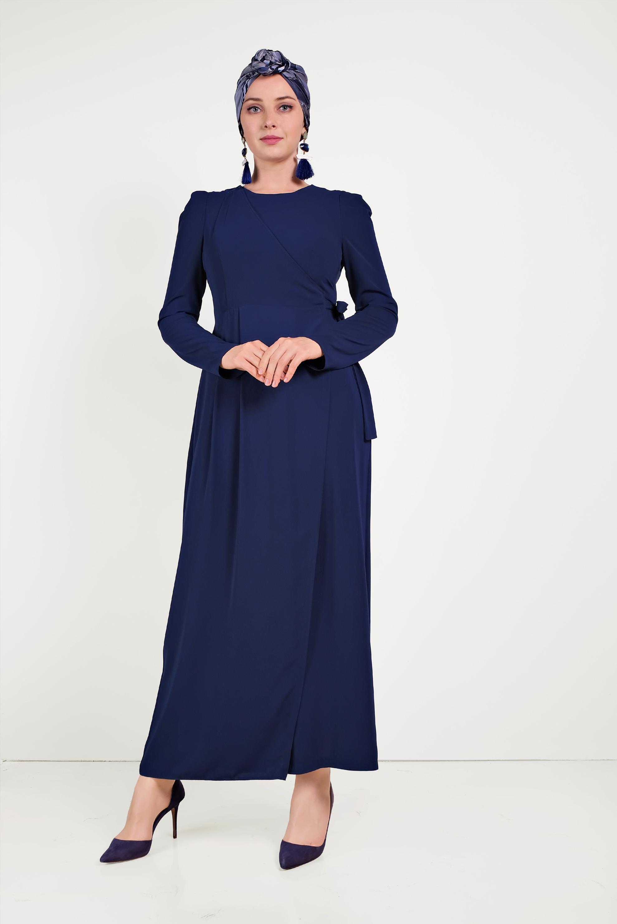 Tesettür giyim LACİVERT YANDAN BAĞLAMALI TULUM 40486