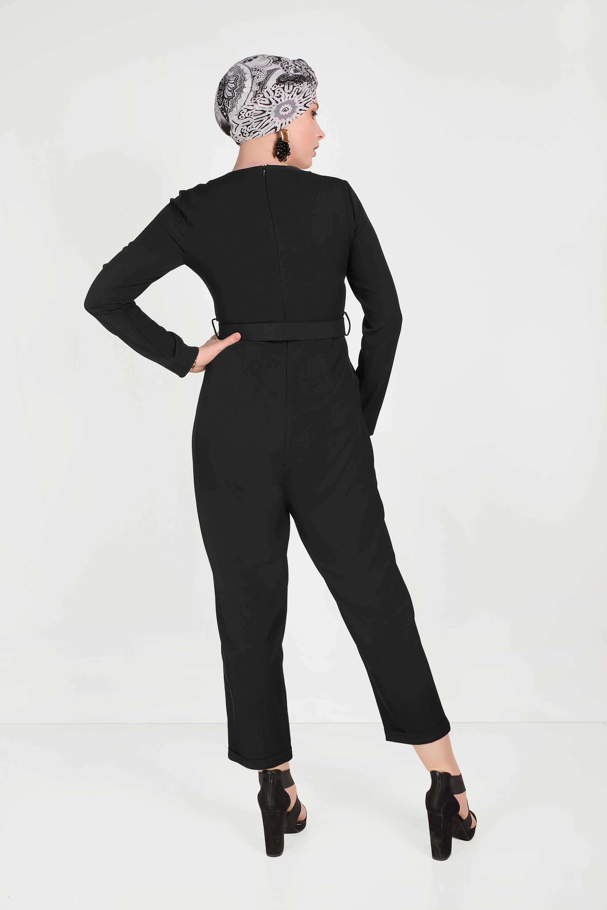 Hijab clothing BLACK ZIPPERED BELTED OVERALLS 40506 
