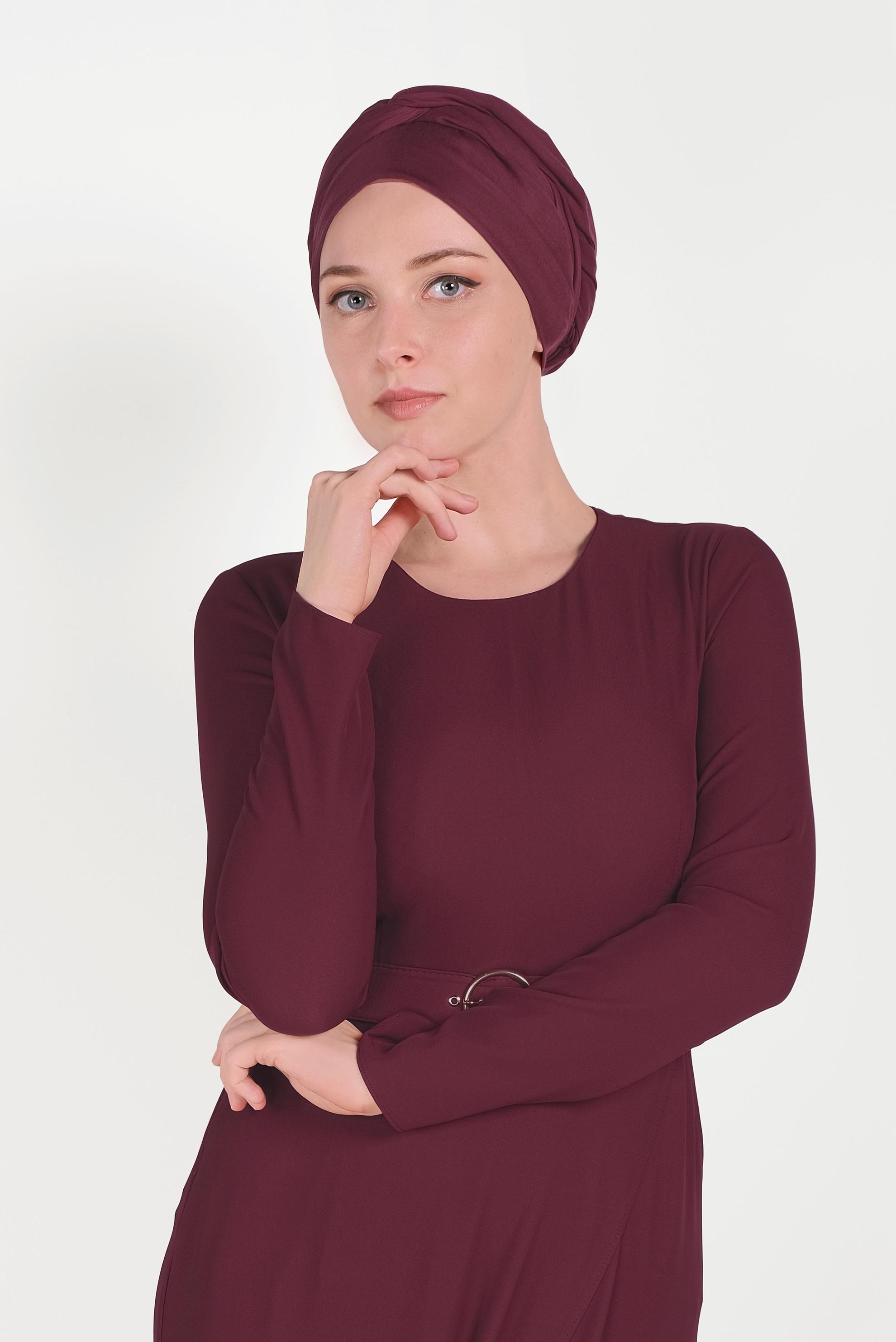 Vêtements hijab ROUGE BORDEAUX SALOPETTE AVEC CEINTURE À FERMETURE ÉCLAIR 40506