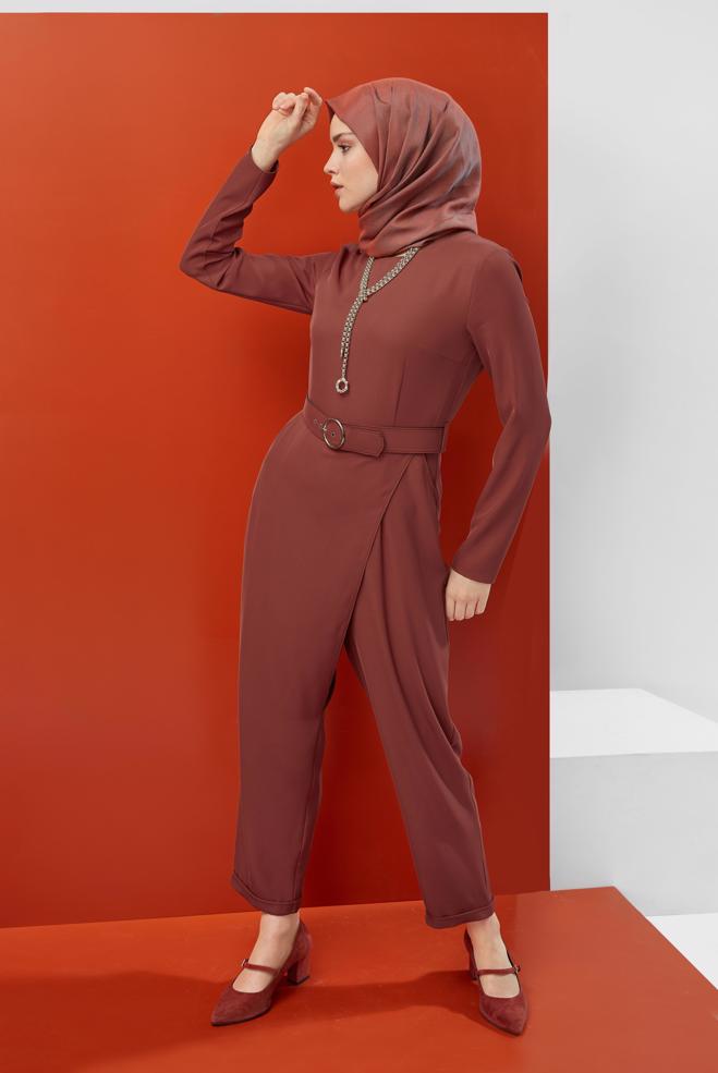 Tesettür giyim TURUNCU YANDAN FERMUARLI KEMERLİ TULUM 40506 - ALVİNA