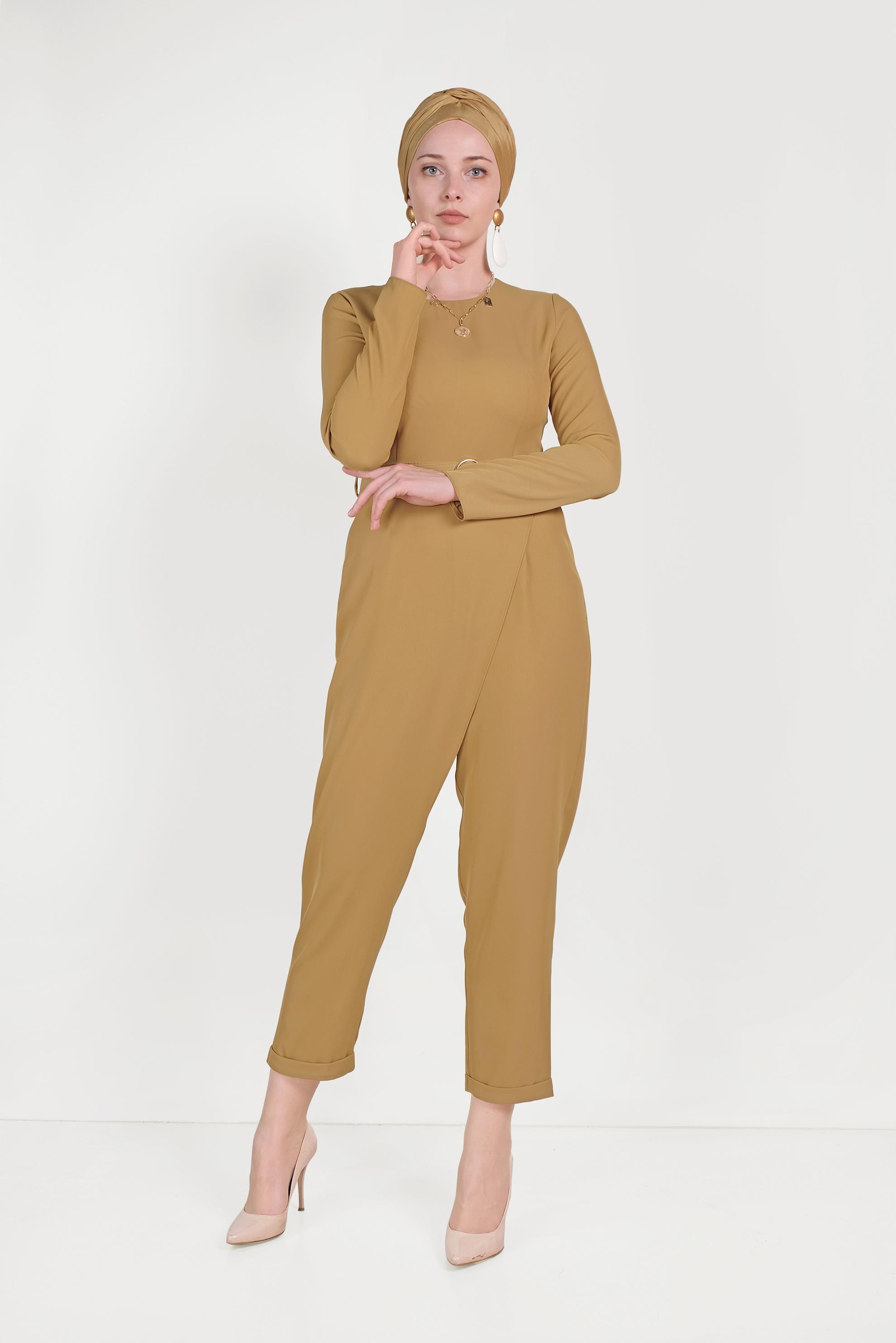 Hijab clothing YELLOW ZIPPERED BELTED OVERALLS 40506 