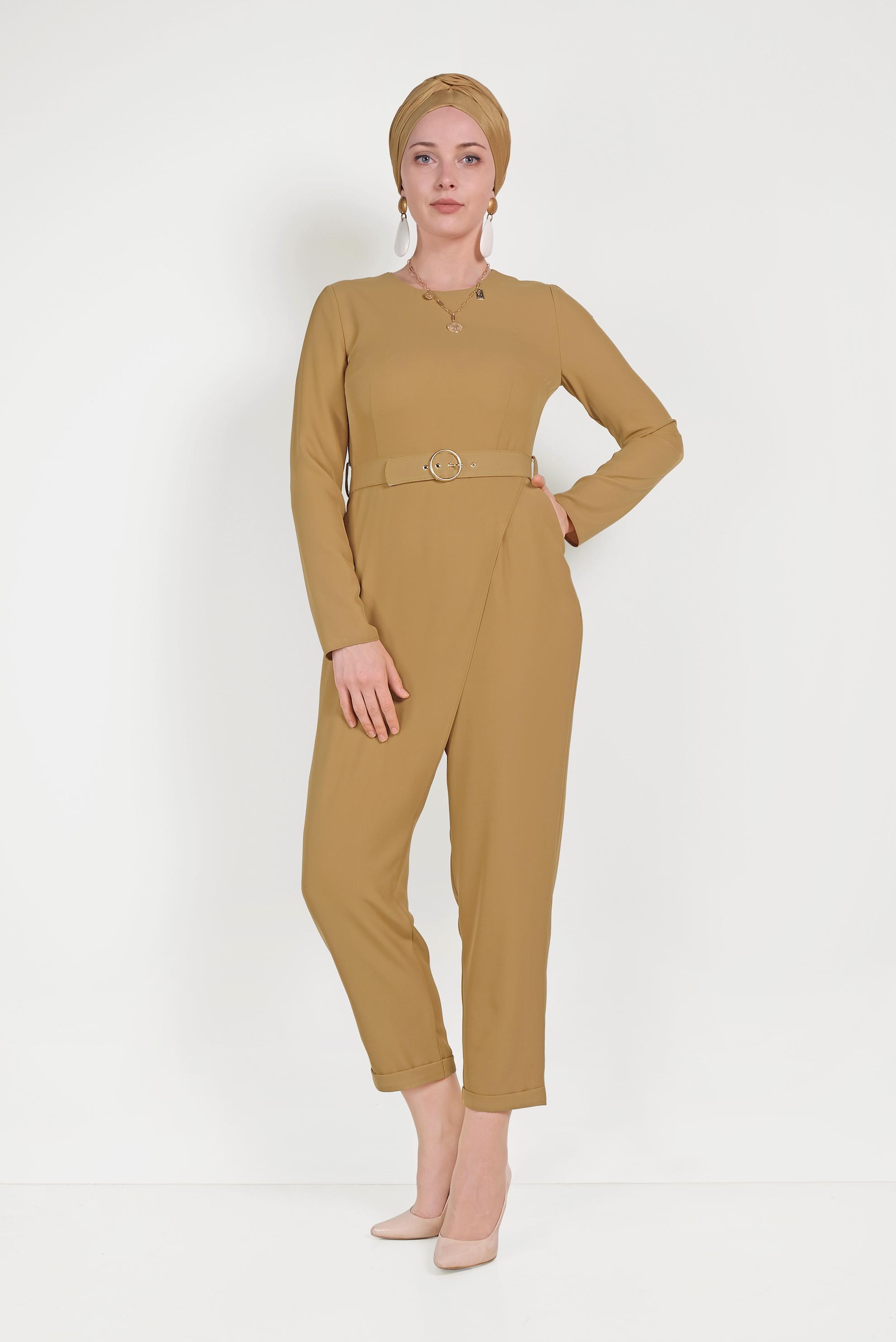 Hijab clothing YELLOW ZIPPERED BELTED OVERALLS 40506 