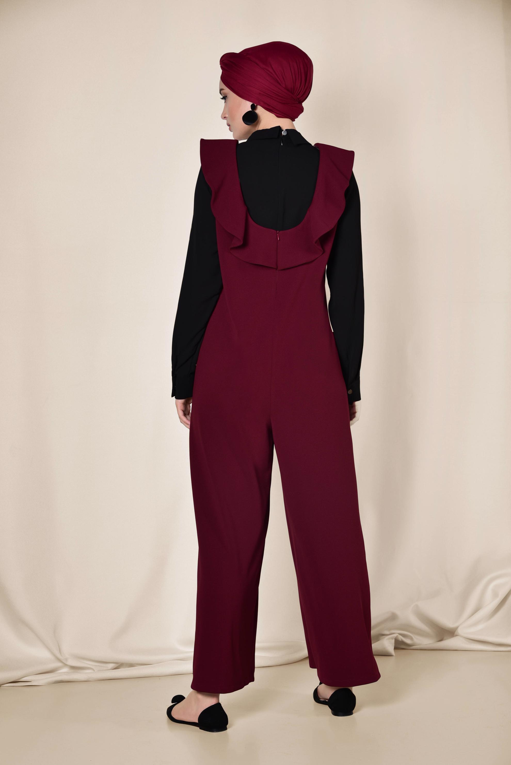 Vêtements hijab ROUGE BORDEAUX SALOPETTE À VOLANTS AVEC POCHE 4118