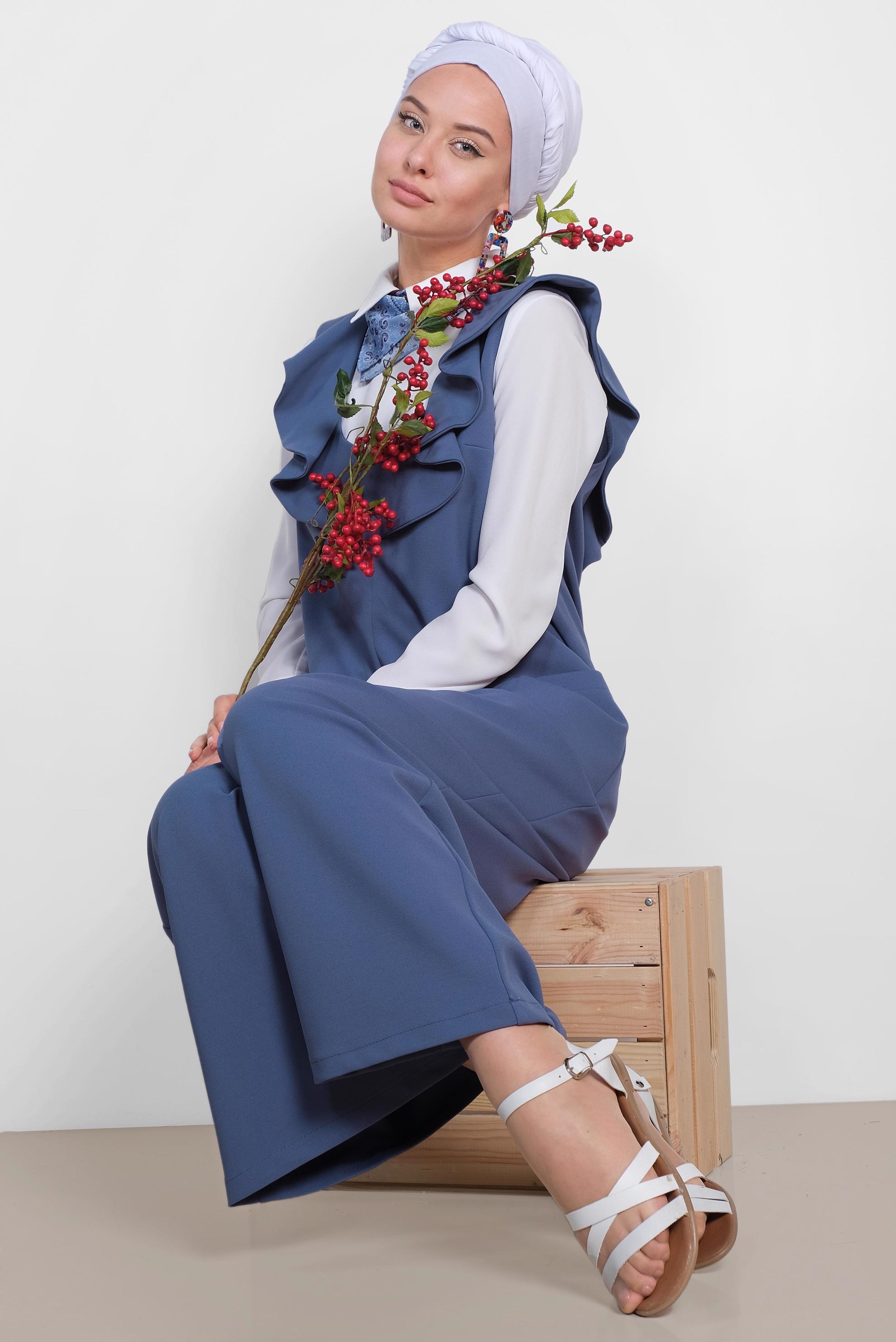 Vêtements hijab BLEU MARINE SALOPETTE À VOLANTS AVEC POCHE 4118